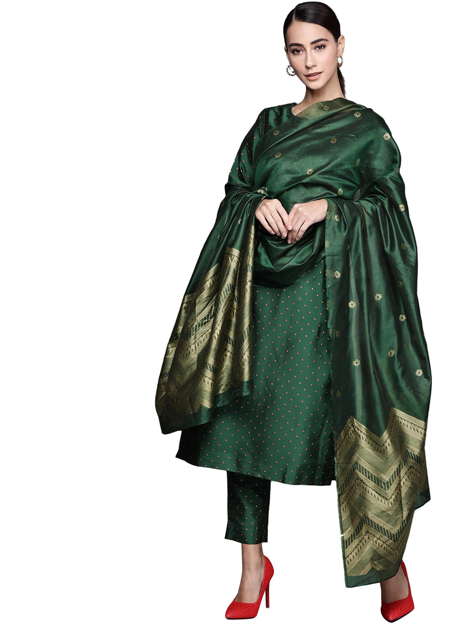 gerua by libas Women Art Silk Self Design Straight Kurta Trouser With Dupatta Set-picture-40