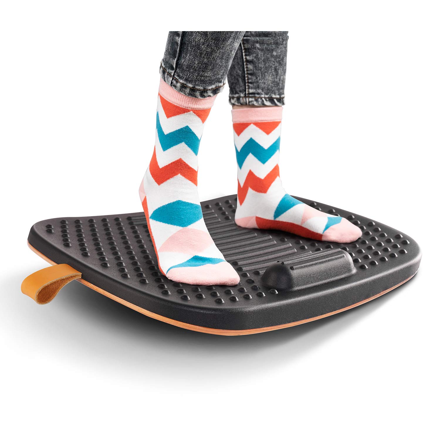 FEZIBO Standing Desk Mat with Anti Fatigue Bar, Wooden Wobble Balance Board with Ergonomic Design Comfort Floor Mat