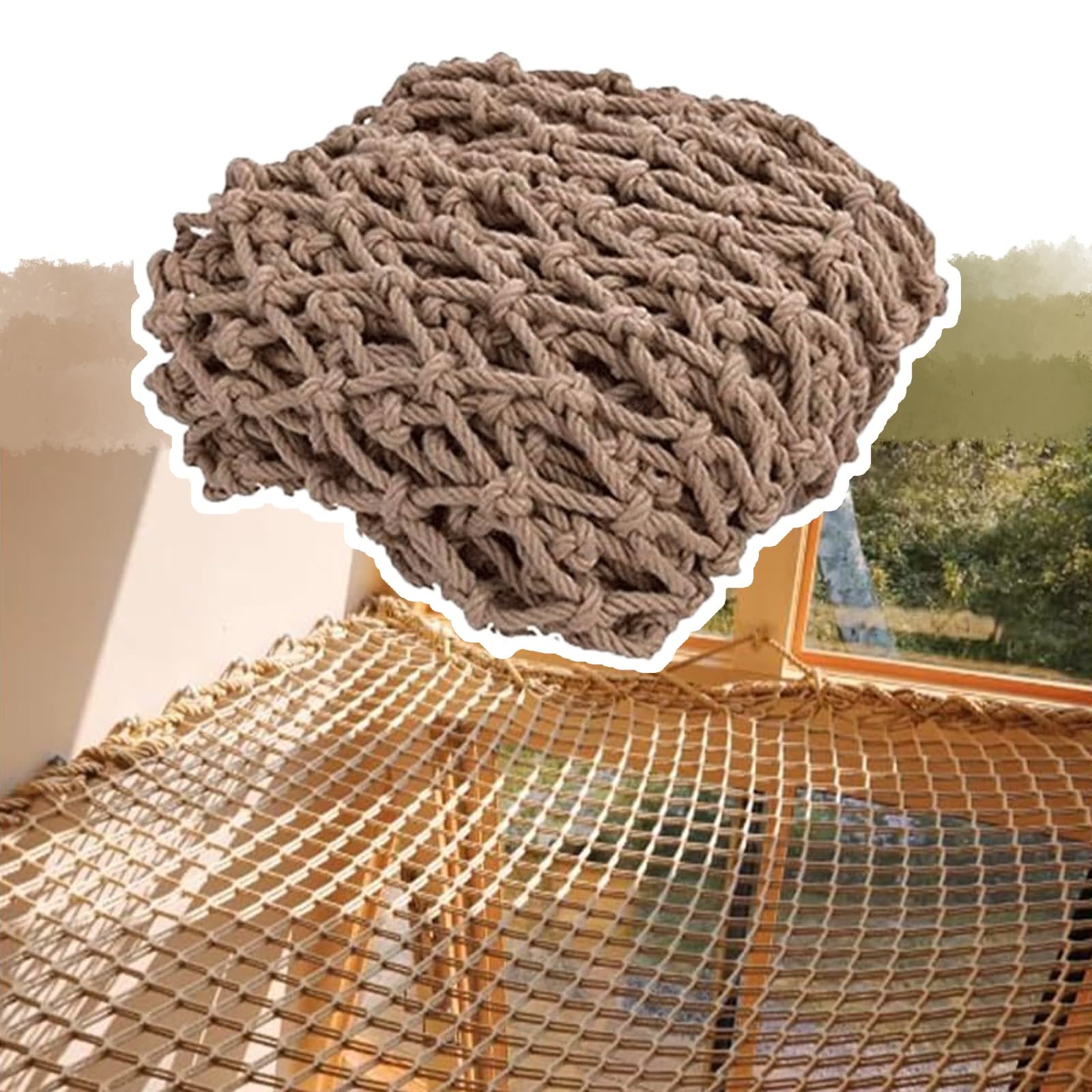 Lwjsocp Brown Heavy Duty Jute Rope Net 23X23ft / 7X7m, Climbing & Playground Safety Net, Sturdy 1Cm Diameter For Enhanced Protection And Outdoor Play