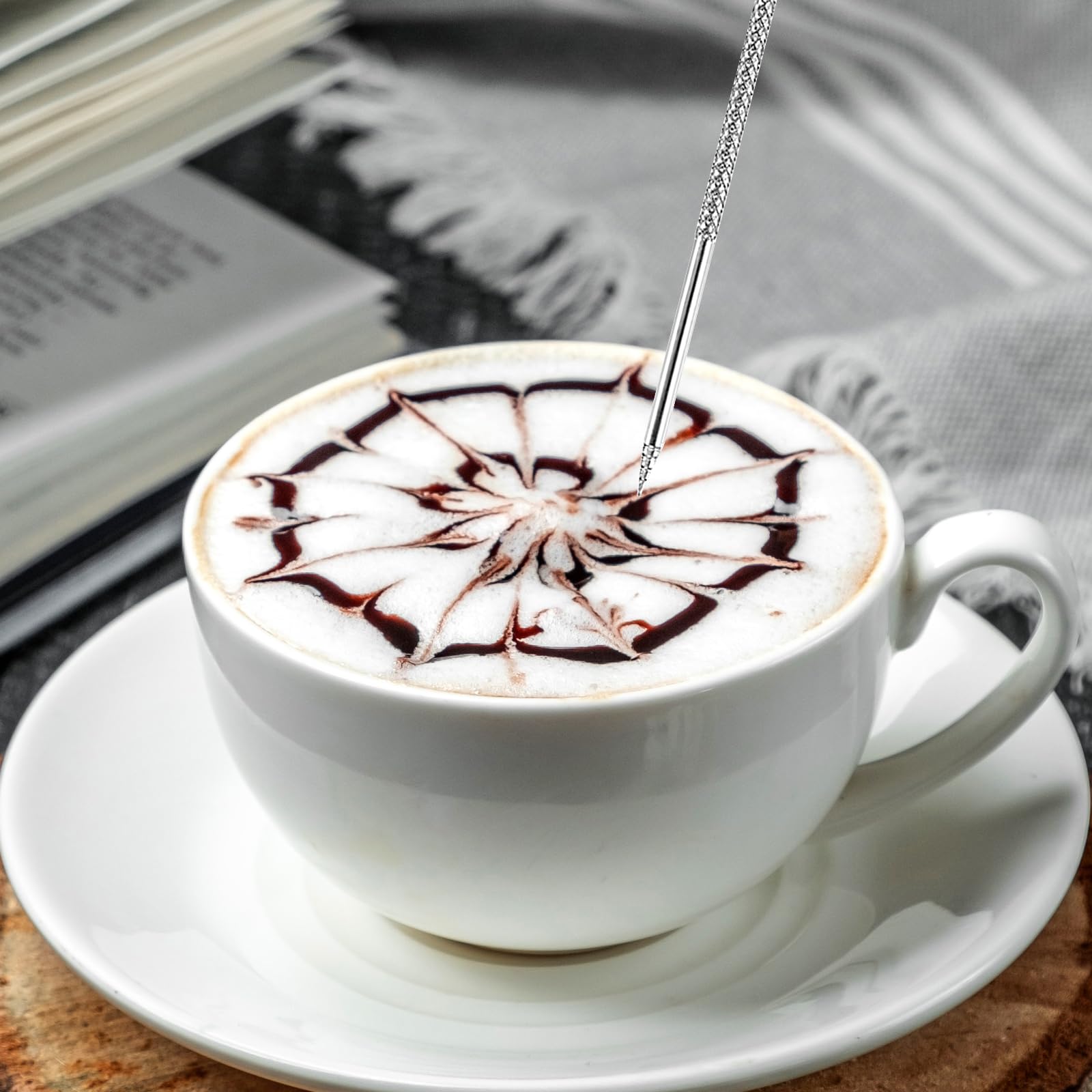 Dzbanek na mleko ze stali nierdzewnej, 350 ml, Dzbanek baristy, Dzbanek mleczny z oznaczeniem pomiaru i akcesoria baristy do sztuki Latte, do Cappuccino i Latté, Espresso, Srebrny