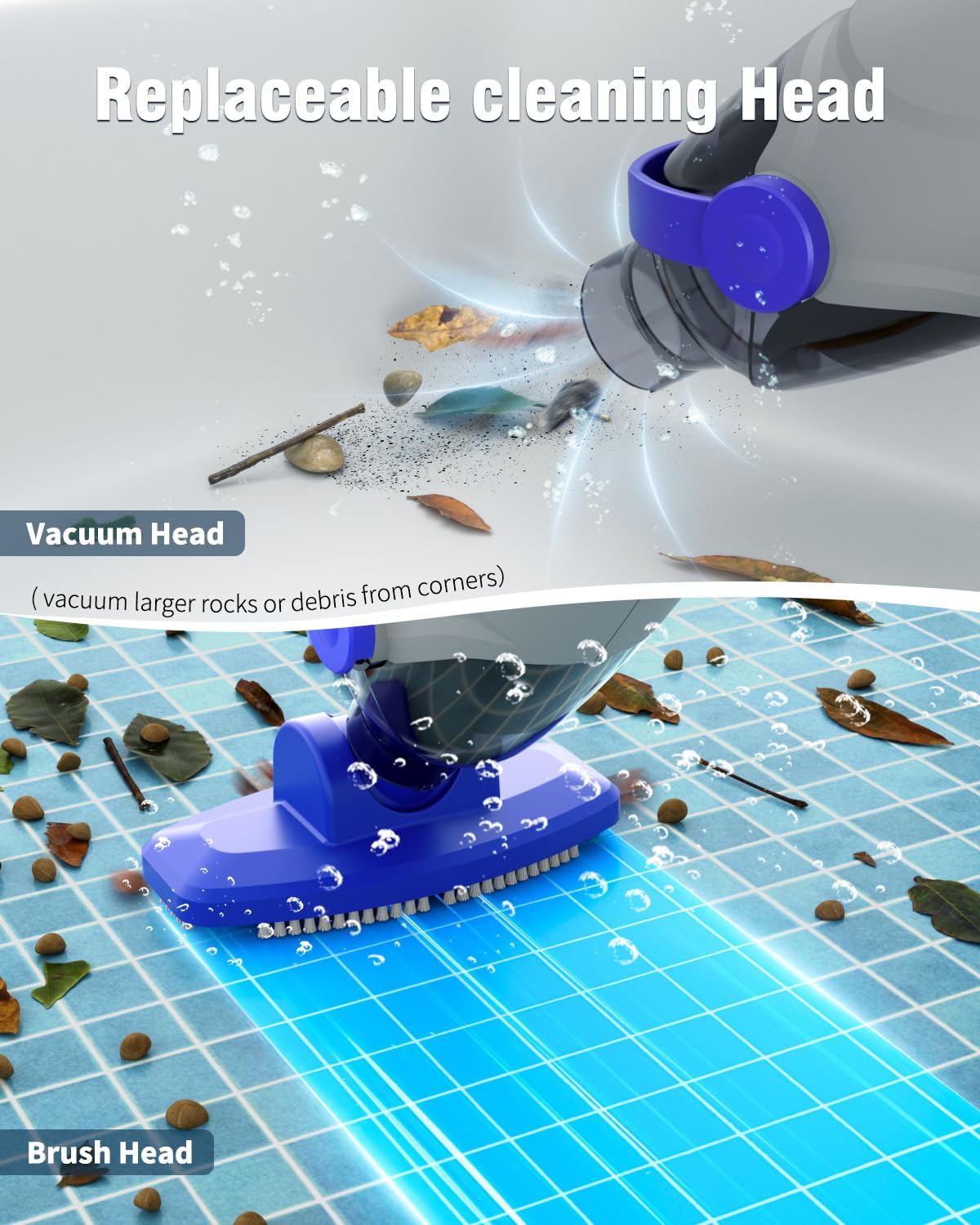 Little Shark Pool Vacuum for Above Ground Pool, Hot Tub Vacuum with a 60w Motor,18 Gal/Min Powerful Suction, Compact & Light Pool Vacuum with 5000mAh Battery, 1h Running Time