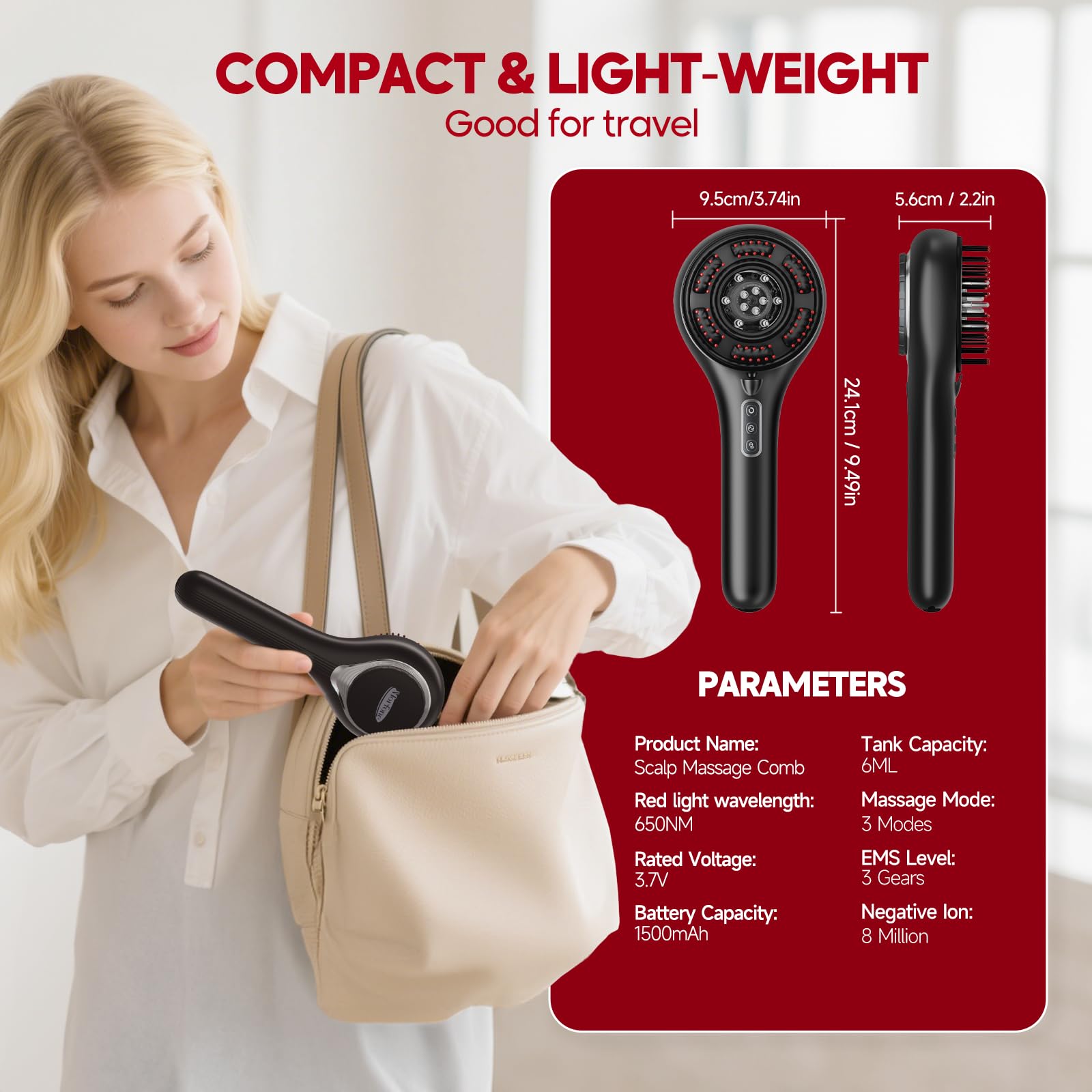 Red Light Hair Brush Scalp Massager, Portable Scalp Massager for Men Women