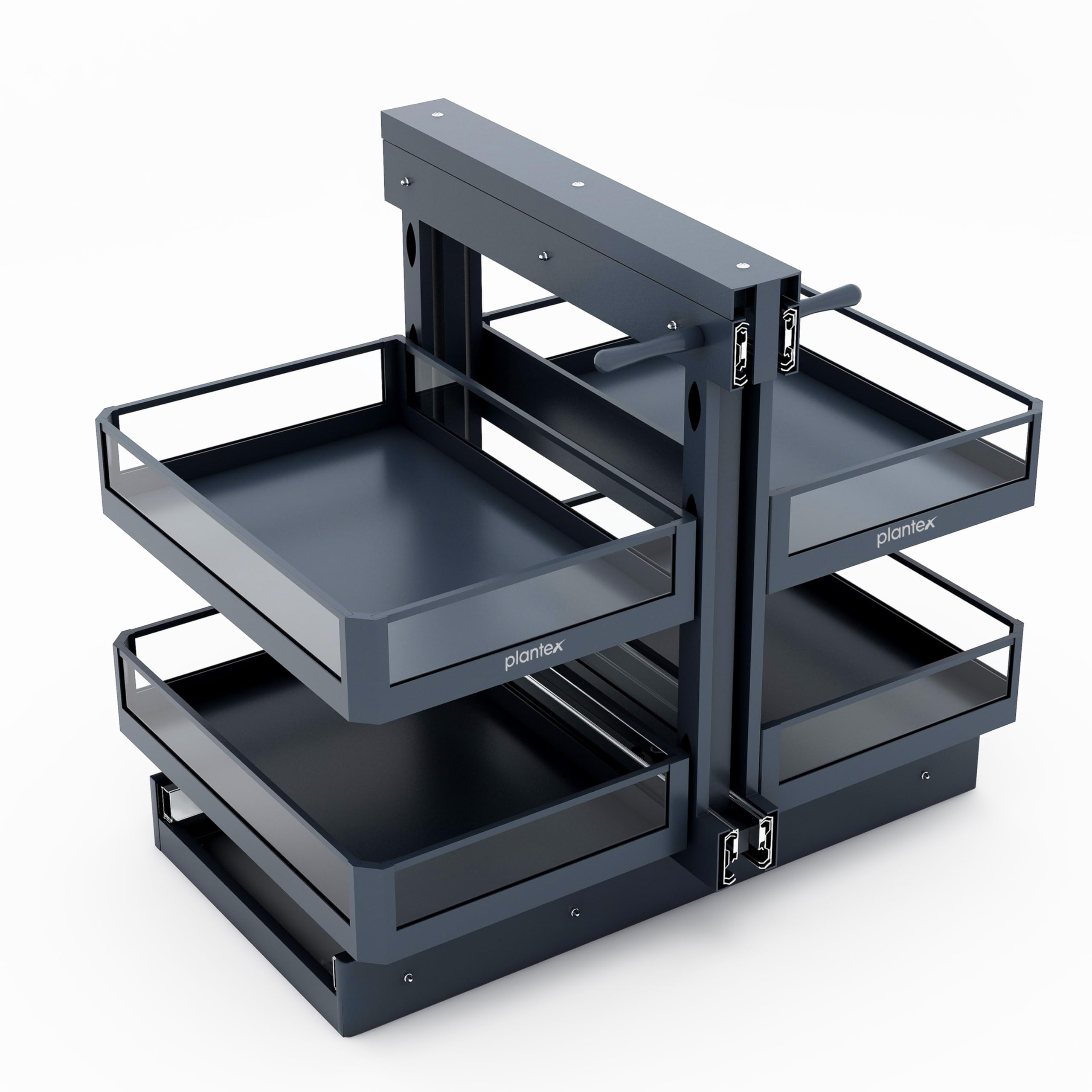 Plantex Magic Corner Pull Out Organizer for Modular Kitchen/Soft Close 2 Tier Toughened Glass Basket/Left & Right Opening Corner Cabinet Storage for Plates, Bowls, Spice Jars & Utensils (900 mm, Grey)-image-28