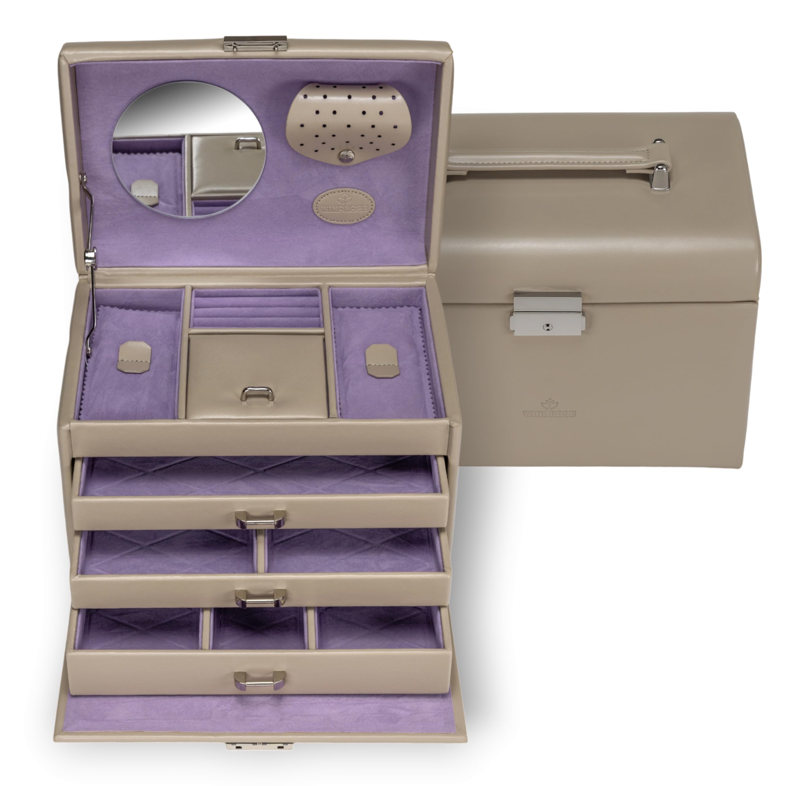 Coffret à bijoux Merino Windrose 24,5 cm en cuir pour ranger vos parures