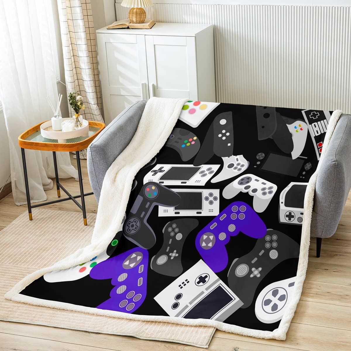 Gaming CCCCCs and Throws for Kids Boys Girls 2 Piece Gamer Fleece Throw Blanket Video Game Gamepad Sherpa Blanket Game Controller for Bed Sofa King 87x94 Inch — image 1