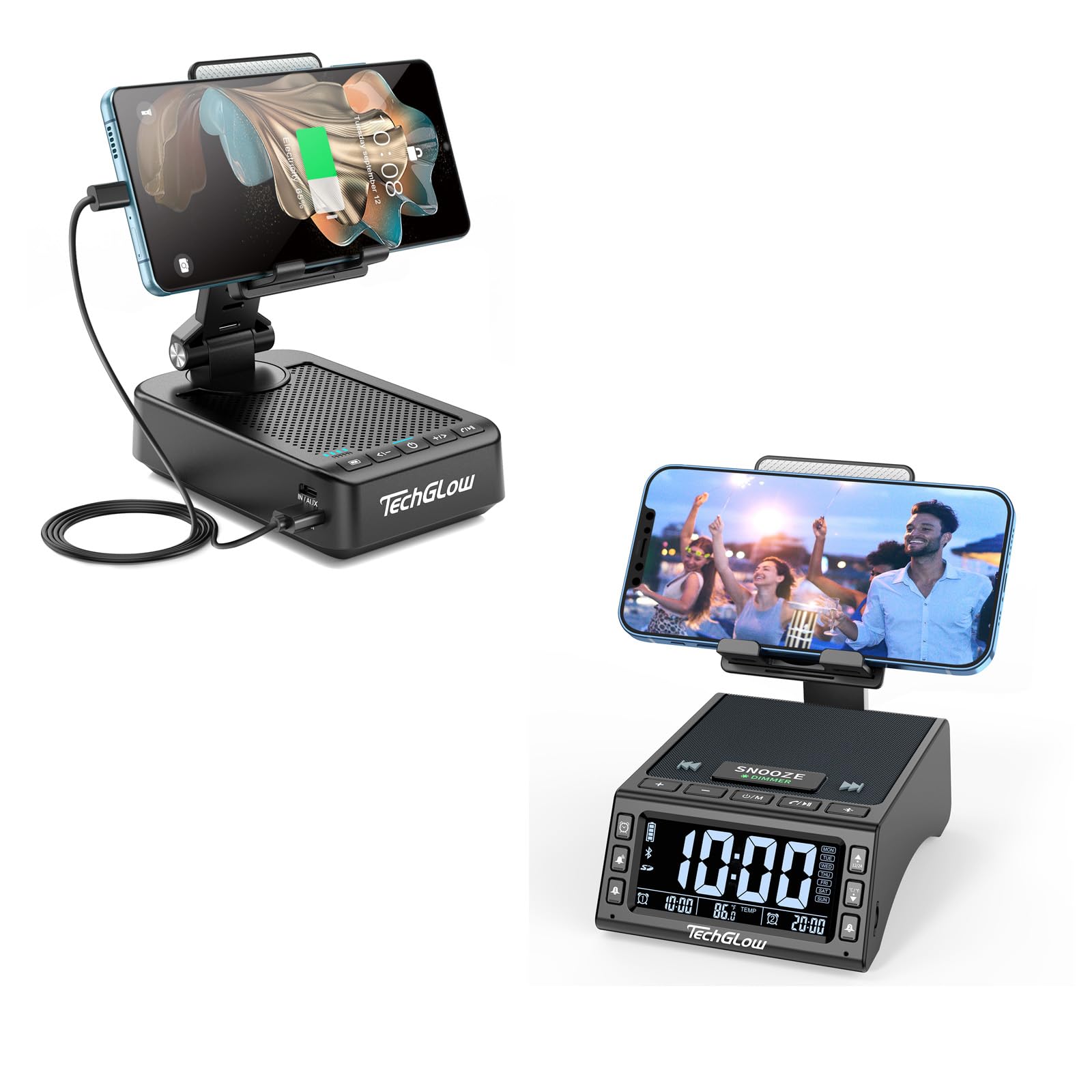 TechGlow L40 Speaker Stand with Power Bank-Black and L36 Speaker Stand with Charging Station