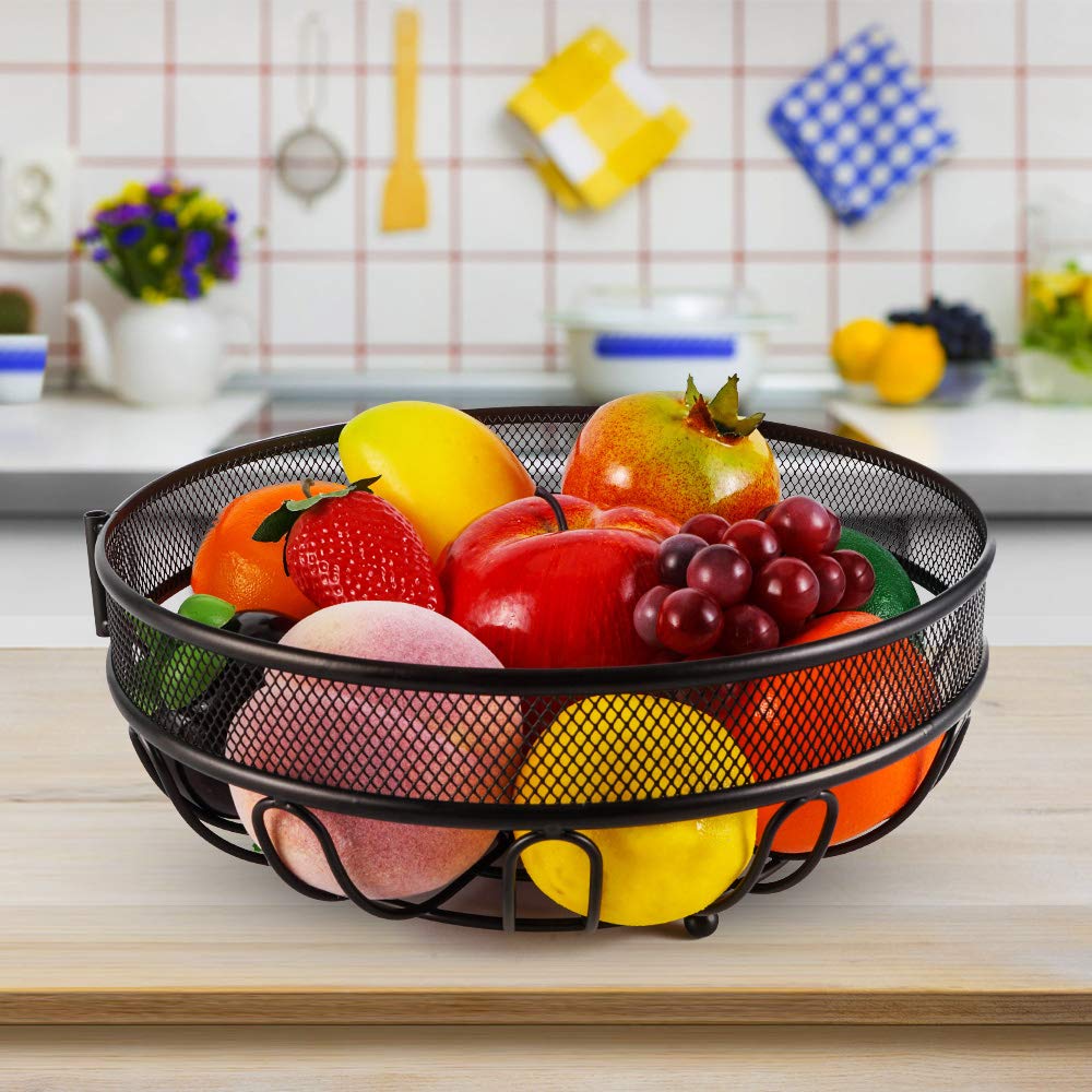 Fruitmand met 2 verdiepingen met bananenhaak, metalen fruitstandaard voor het werkblad, keukendecoratie, fruitschalen voor groenten en fruit, zwart