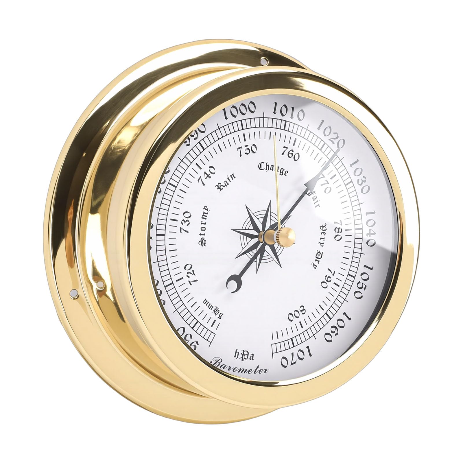 Baromètre en Laiton de 4,7 Pouces, Mesure Précise de la Pression Atmosphérique avec Cadran Blanc et échelles en Or Noir, pour Yachts, Cargos, Navires, Maison Marine