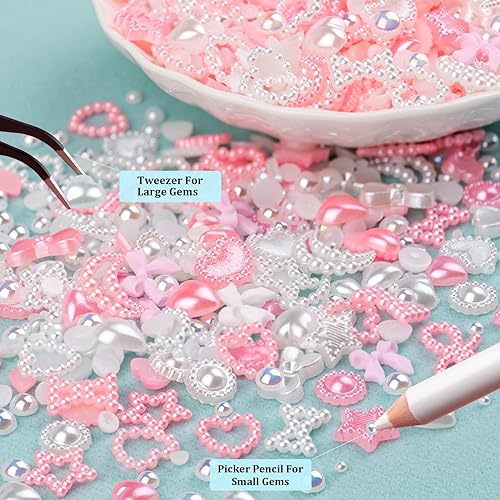 Miniatura 3 de 1200 dijes de uñas multiformas 3D y perlas de parte trasera plana, estilos de mezcla de rosa y blanco, adornos de girasol para arte de uñas,