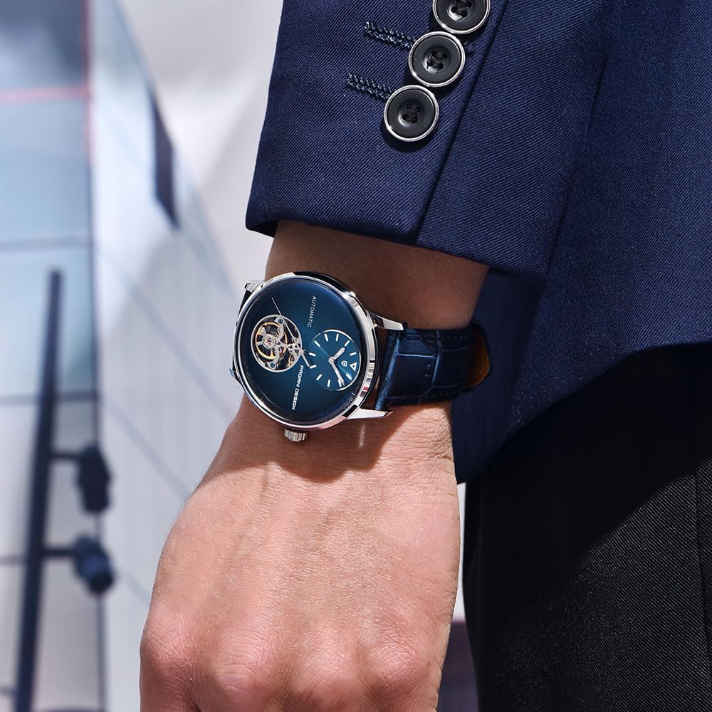 Pagani Design PD1796 Orologio automatico da uomo, cinturino in pelle, impermeabile, con cristallo zaffiro, alla moda, con tourbillon, orologio meccanico