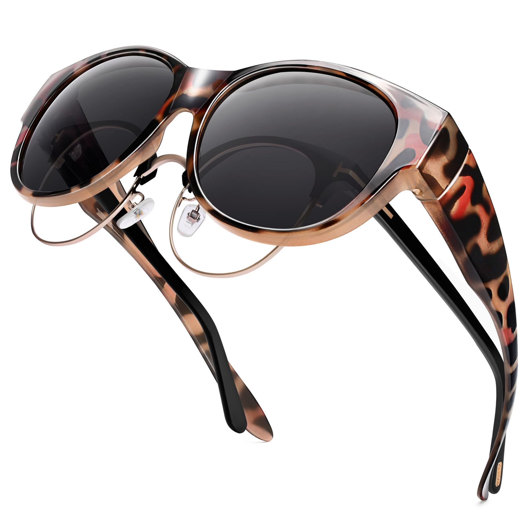 URUMQI Überzieh Sonnenbrille über Normale Brille, Polarisierte Überbrille Sonnenbrille für Brillenträger Damen, Retro Sonnenbrillen Fit over Sunglasses mit UV400 Schutz Beige Schildpatt Rahmen