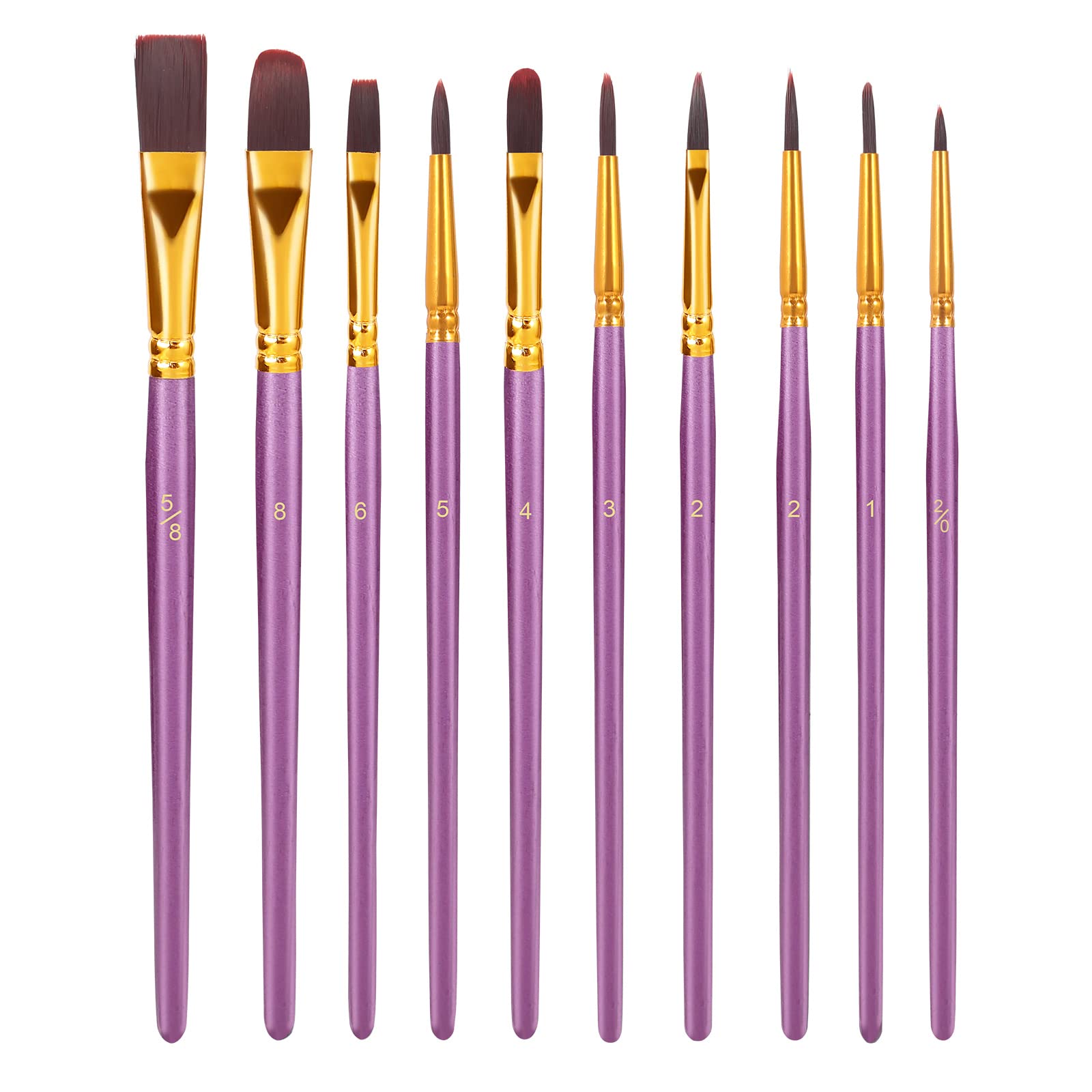 Kitskap Boys Purple Paint Brush Set, 10 Pcs Nylon Hair Paint Brushes For Acrylic Painting Watercolor Oil Detail Paint Brushes (Purple)