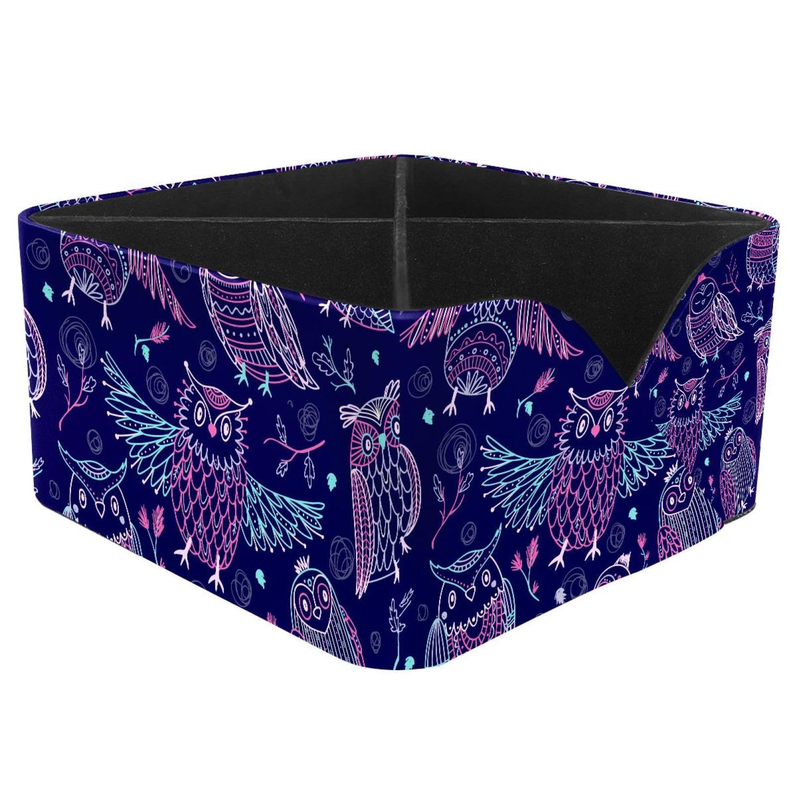 KengjuTesu Cute Owls Tribe Floral Pattern Desktop Organizer Pen Holder, Rectangular Pencil Cup for Office, Study and Makeup Stations
