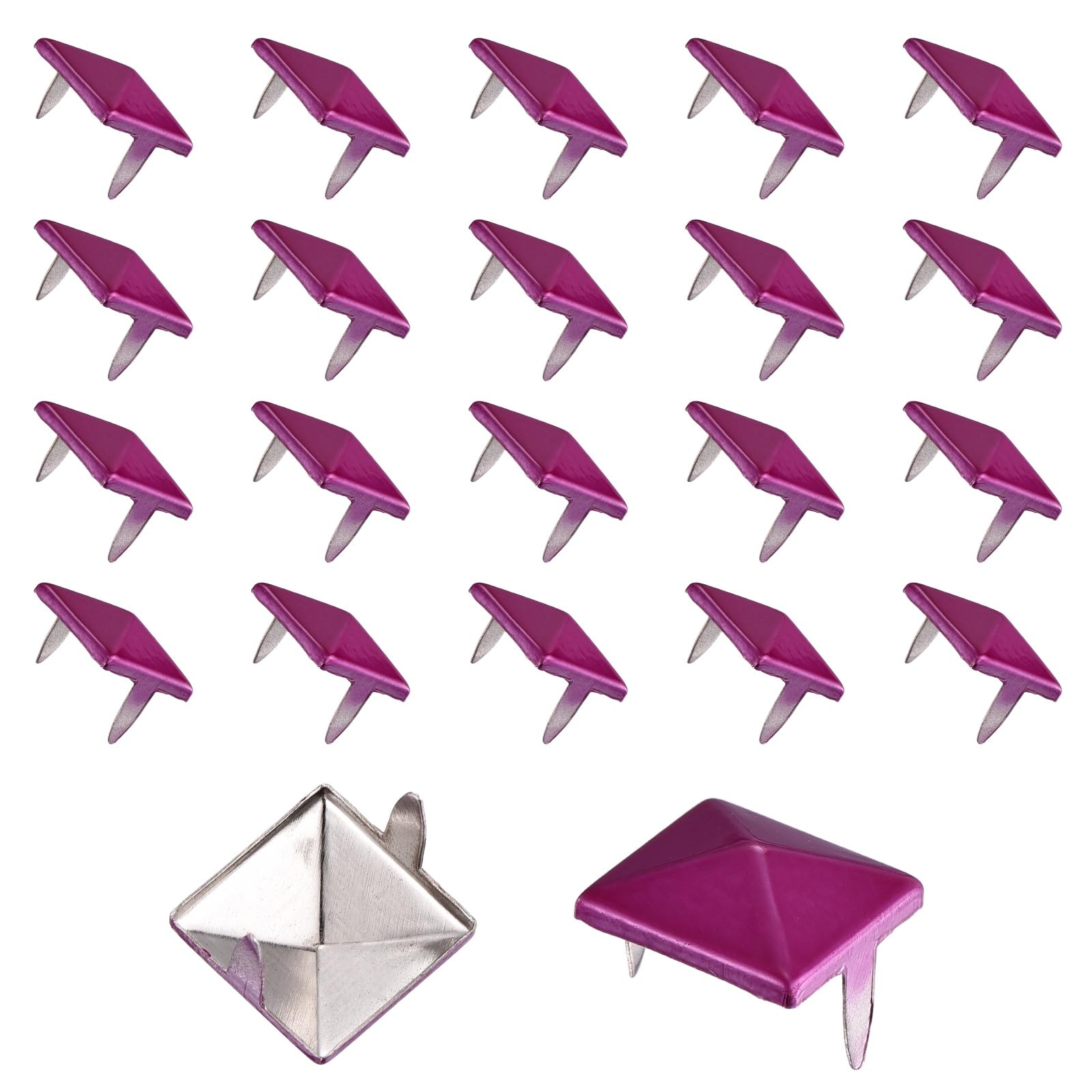 sourcing map 60pcs Square Pyramid Studs 12mm Carbon Steel 2 Claw Rivet Spike Studs for Bags Shoes Leather Crafting Punk Rock Jeans Jacket, Vibrant Rose Red