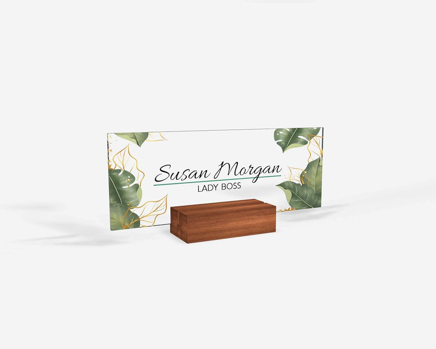 Personalized Name Plate for Desk Nameplate Sign Modern Office Business Decor Executive Desk Name Plate Desk Name Sign Flower Floral green Leaves metallic foil (8"x3") (Green V1)