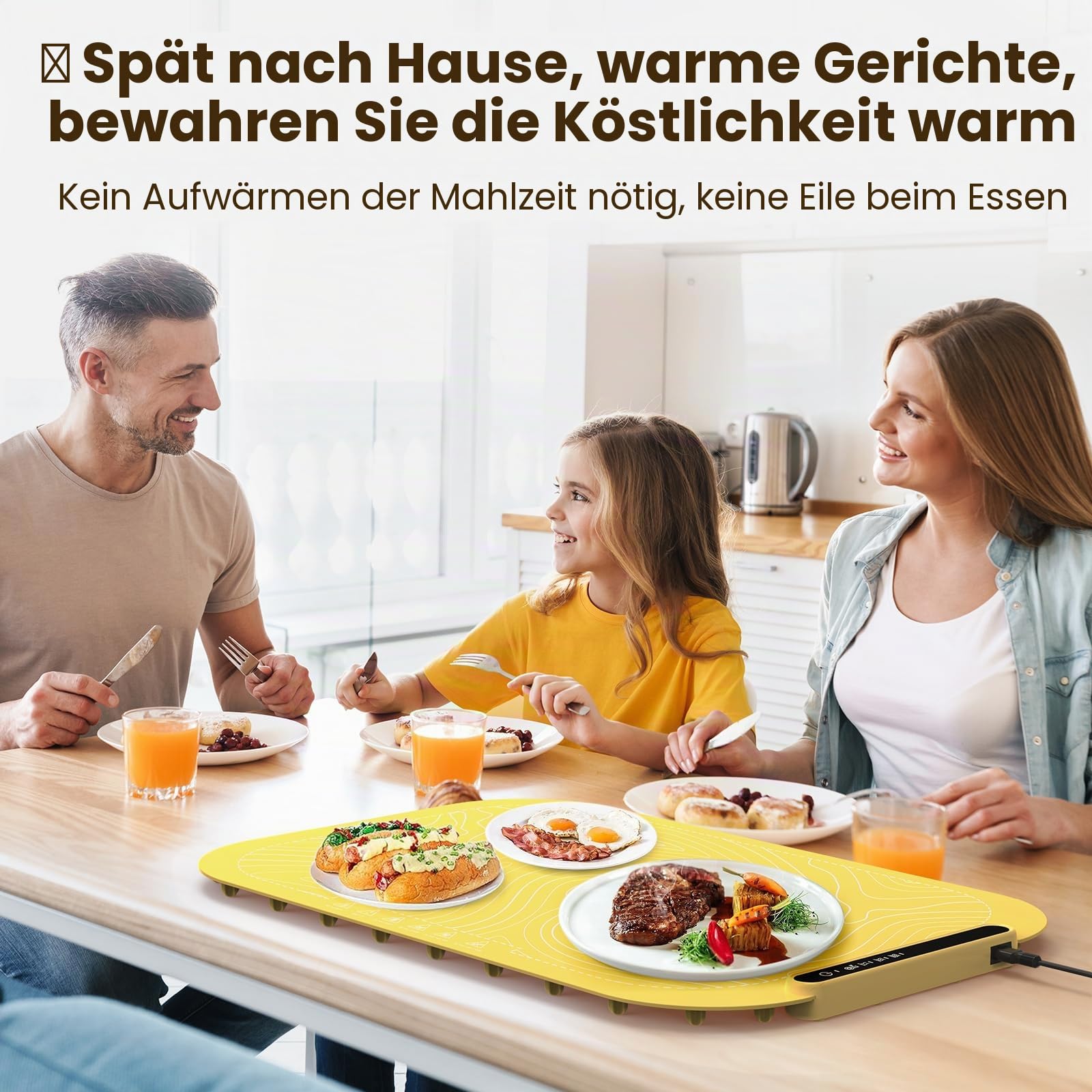 Elektrisches Warmhalte-Tablett für Lebensmittel, Vollflächige Heizung Speisenwärmematte, Rollbare & Tragbare Speisenwärmer, Speisenwärmer für Partys Buffet, Warmhalteschalen für Buffets Party (Yellow)