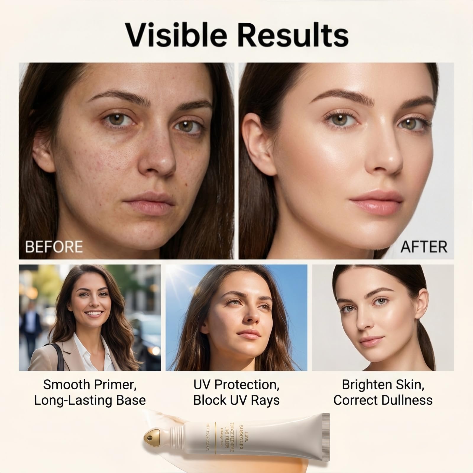 Fondotinta per pelli mature, riempitivo delle rughe, primer colorante immediato, crema levigante per pori, con vitamina C e niacinamide, per pelle liscia (8 pezzi)