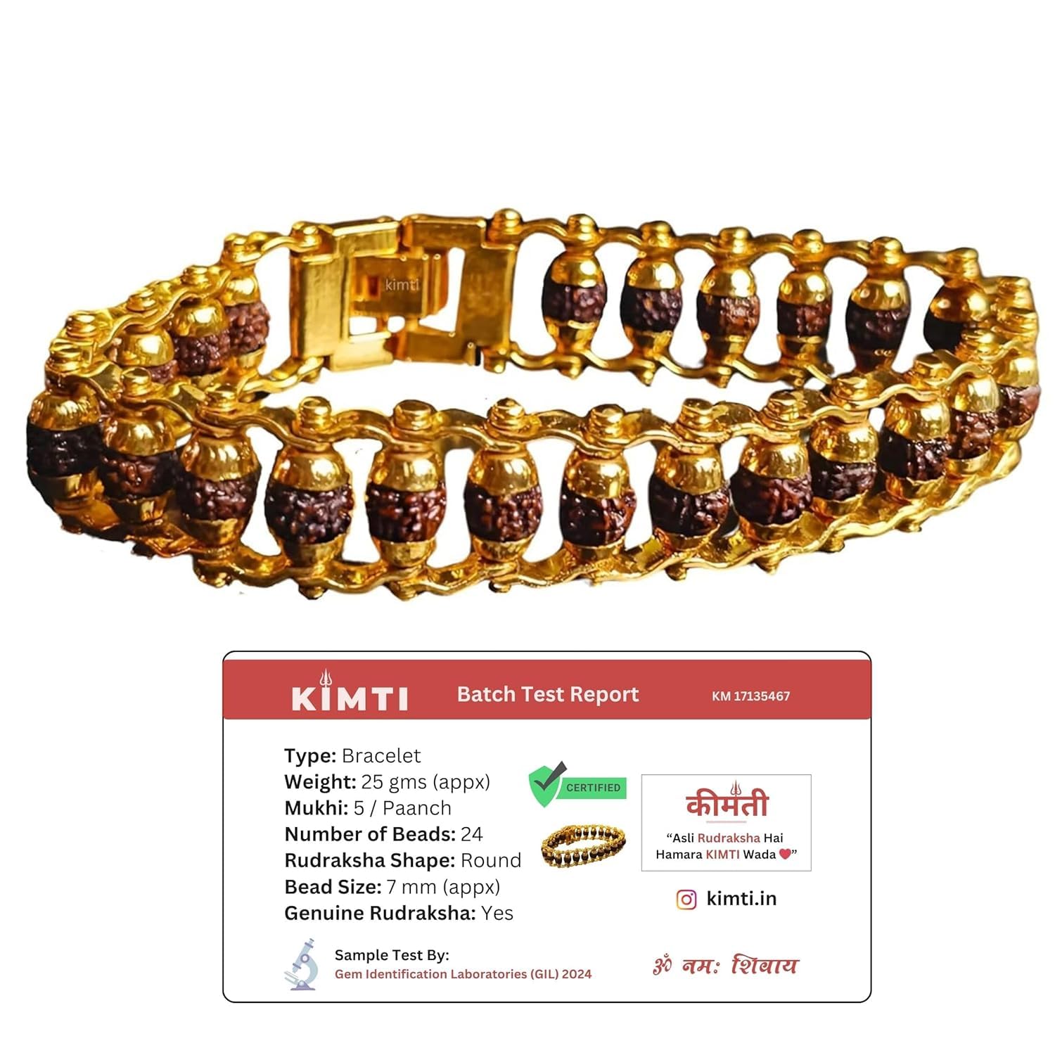 KIMTI Rudraksha Bracelet For Men Original 5 Mukhi (Panchmukhi) With Certificate | Gold Plated Metal | Mahakal Bracelet For Men | Stylish (Regular) (B0CVQN3M5W) Amazon Price History, Amazon Price Tracker