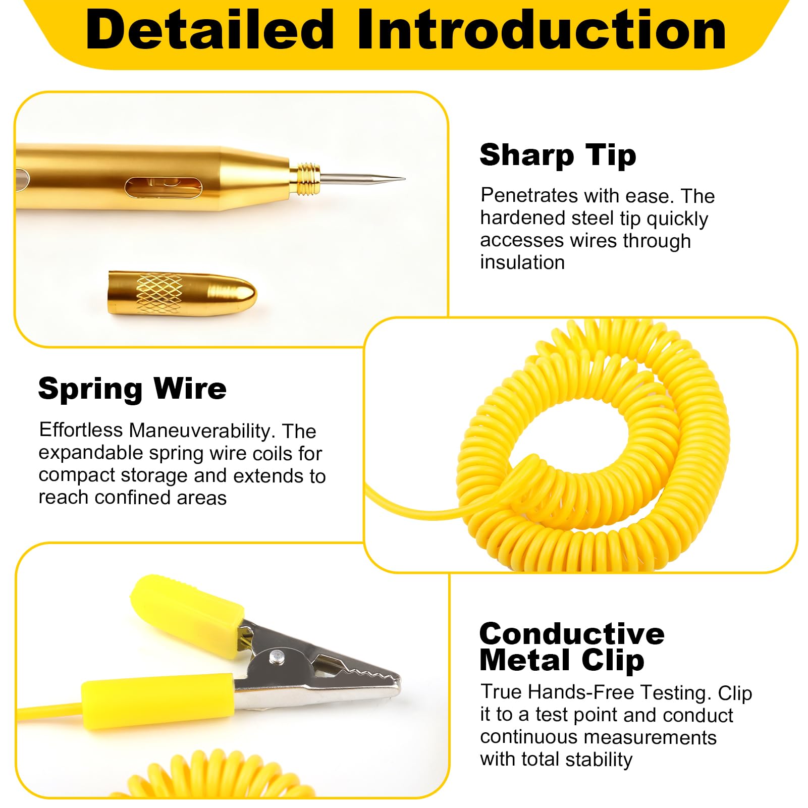 2 Comprobador Fusibles Coche Comprobador Voltaje Corriente DC 6V/12V/24V Buscapolos Circuito Pluma Prueba Voltaje con Pinza Cocodrilo Sonda Acero Cable Espiral Extensible para Comprobar Bajo Voltaje