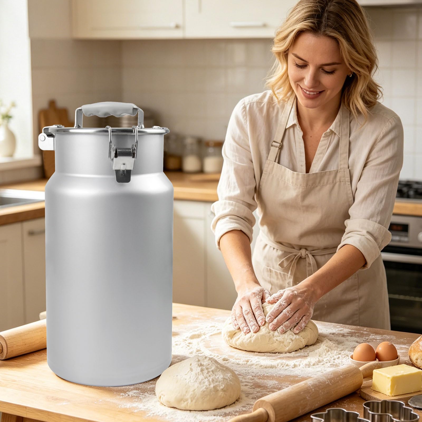 Lata De Leche con Tapa, Tarro Portátil De Acero Inoxidable para Conservar Alimentos, Cubo para Guardar Arroz Jarra De Almacenamiento para Cereales, Harina Y Café En Grano,7L 17 × 30 cm