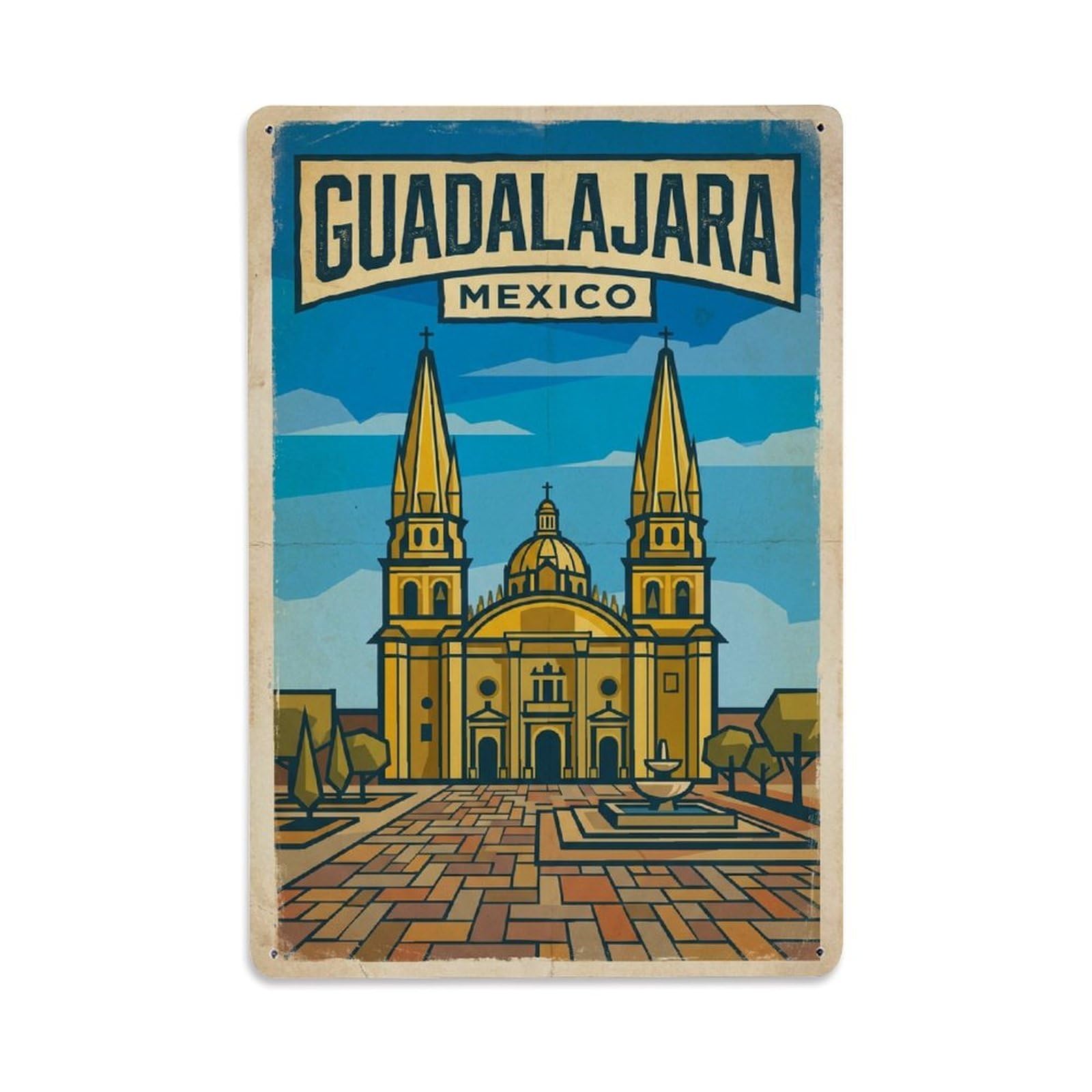 Xanthor Style Vintage Travel Mexico Guadalajara Metal Tin Sign