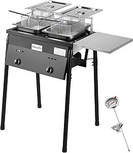 Iron Two-Tank Propane Deep Fryer with Thermometer, 2 Stainless Steel Baskets and Lids