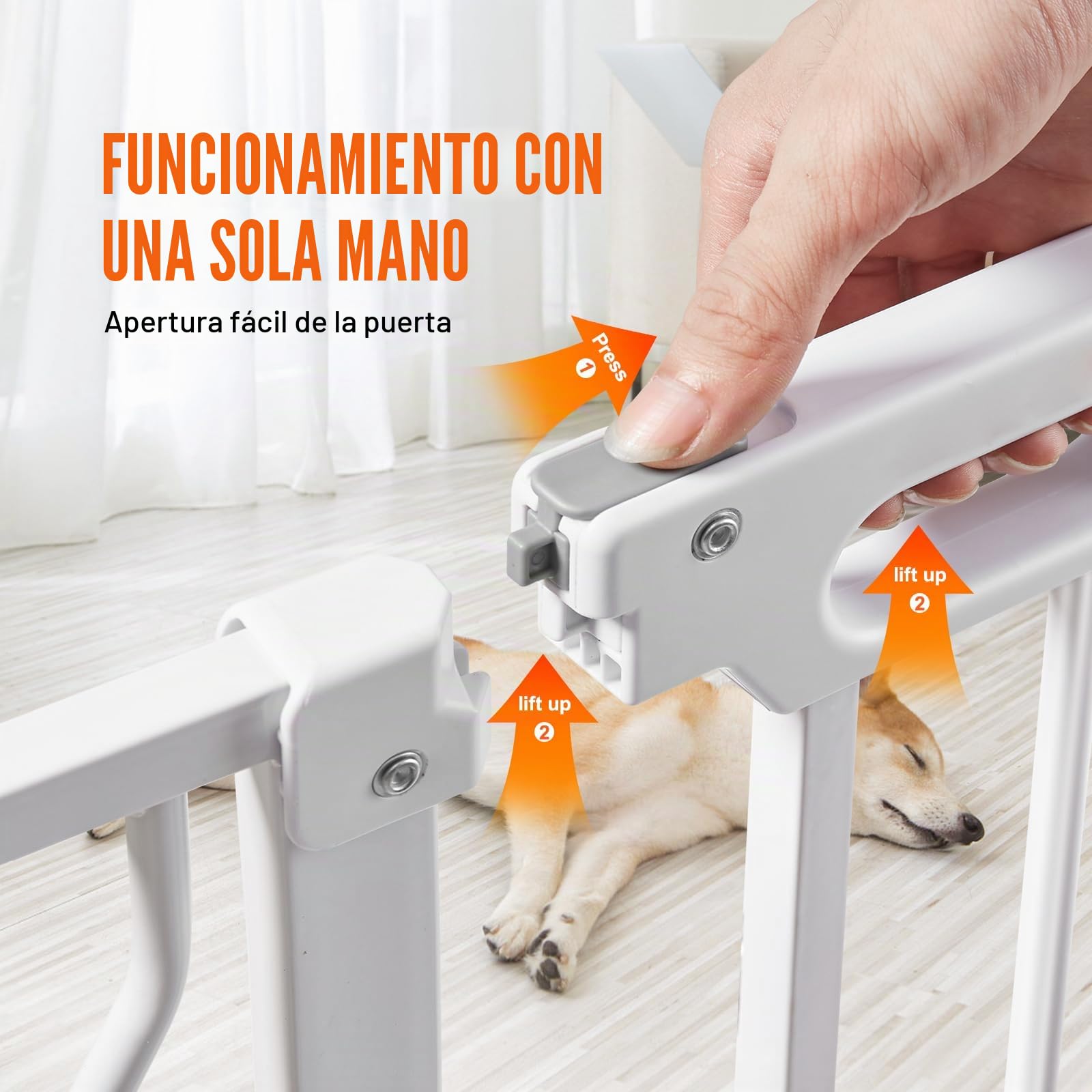 Barrera de Seguridad Extensible Ancho de 74,9-117,8 cm Altura de 76,2 cm Cierre Automático Puerta de Escalera sin Taladrar Ancho de Apertura de 533 mm a 180° Valla para Niños para Interior