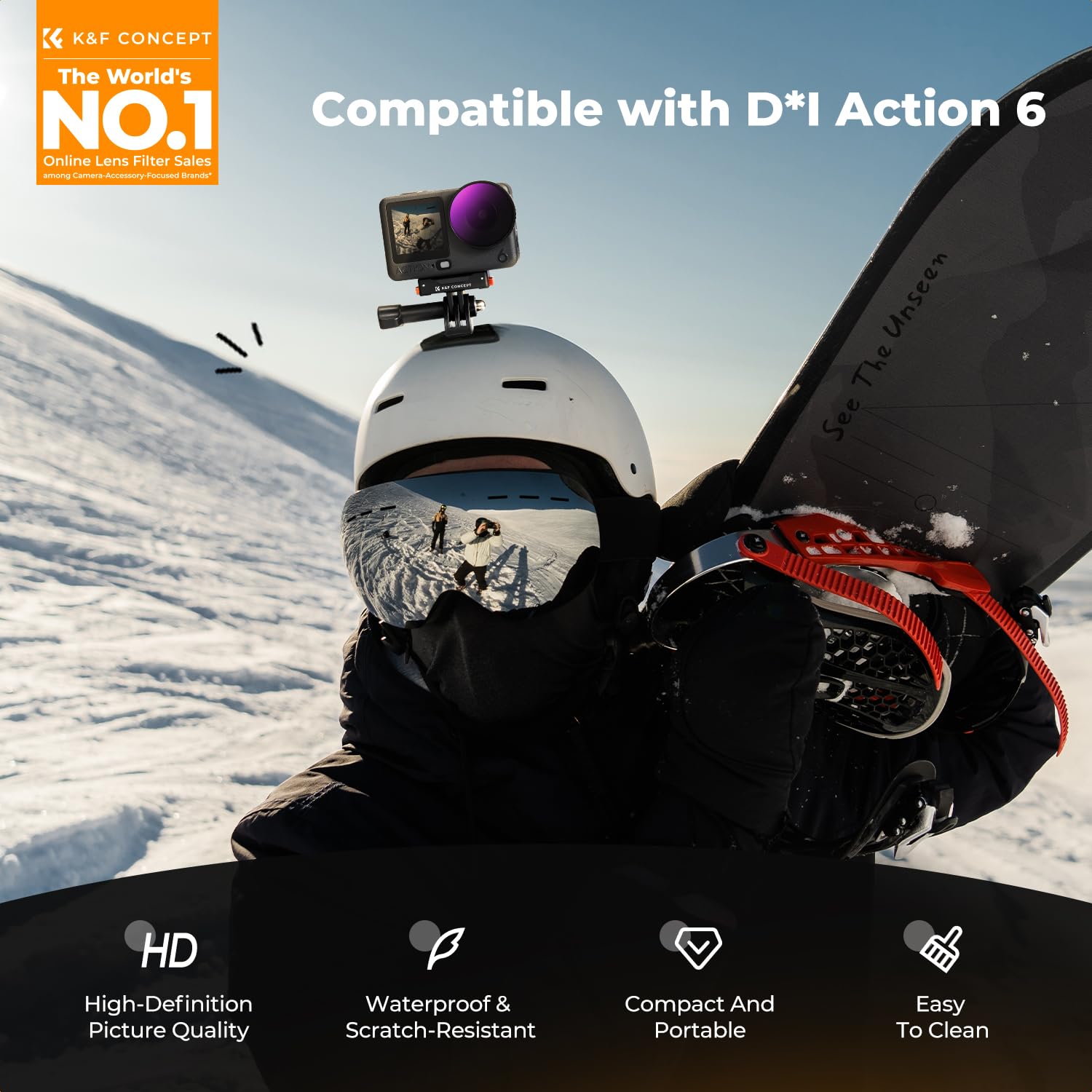 Zestaw filtrów K&F CONCEPT 6-pak kompatybilny z DJI Osmo Action 6, CPL+ND8+ND16+ND32+ND64+Black-Mist 1/4 wykonany ze szkła optycznego z wielowarstwową powłoką