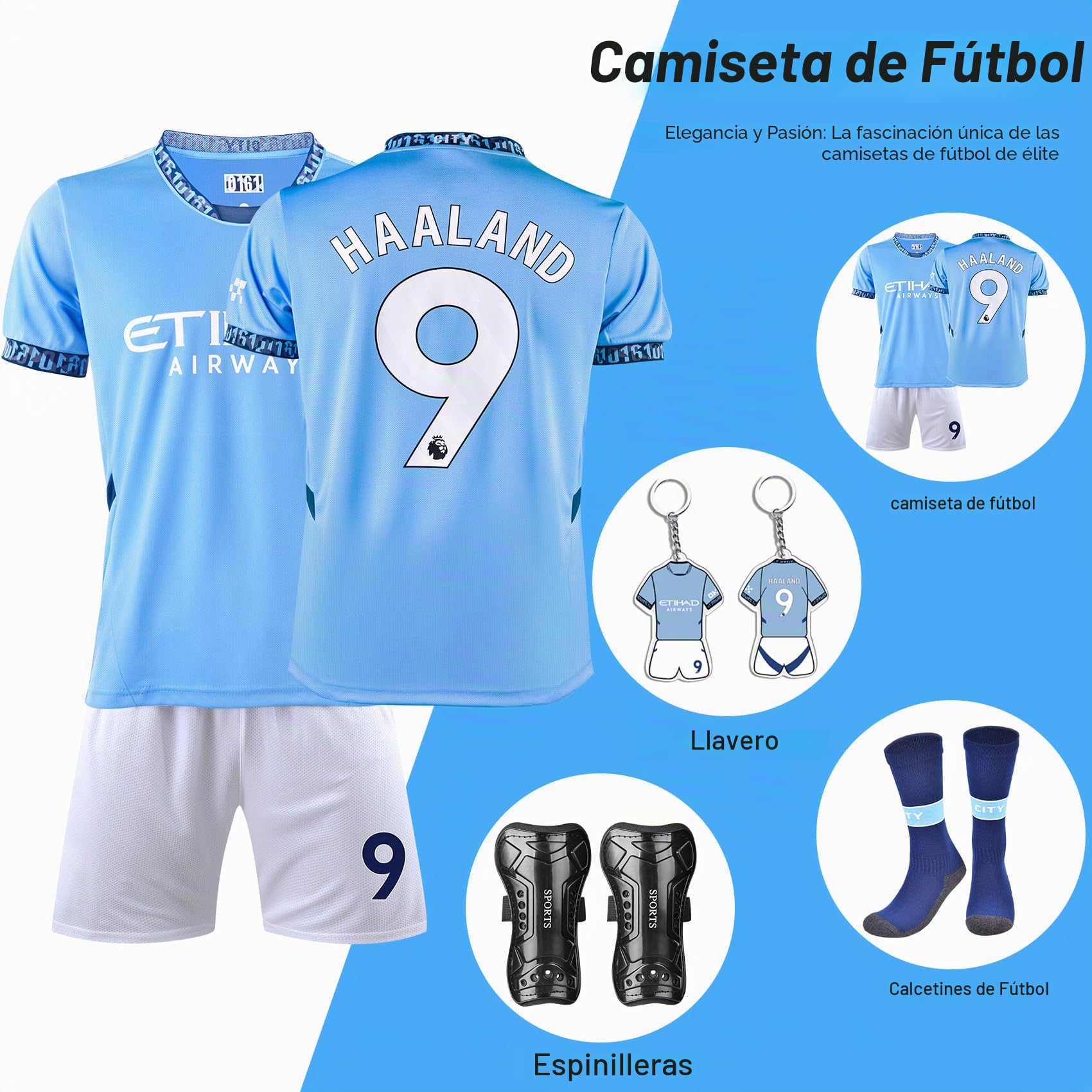 N° 9 Camiseta de fútbol para niños, camiseta de fútbol para niños, pantalones cortos, calcetines, llaveros y espinilleras