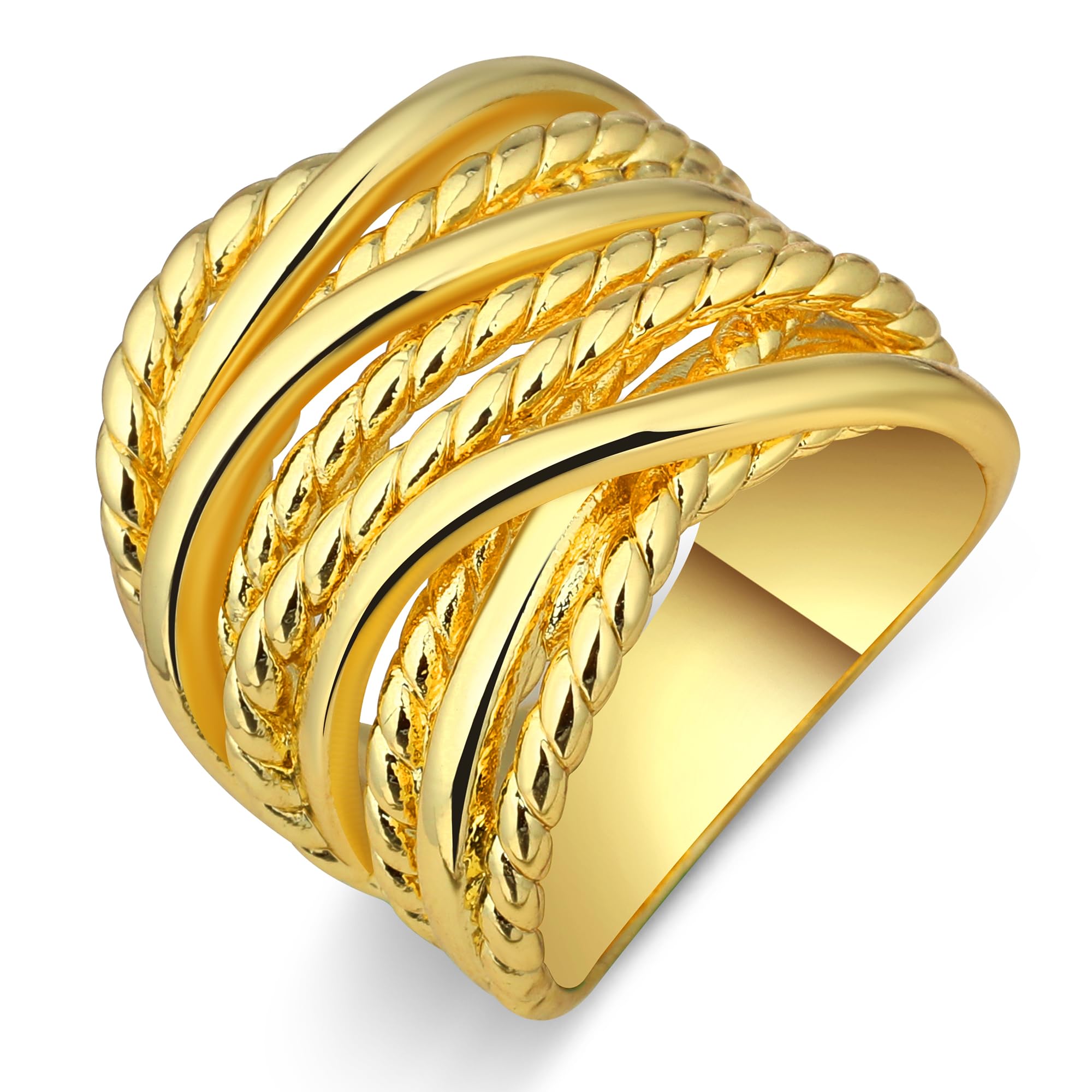 Mytys Wide Band Rings Twisted Rope Ring Two-Tone Mixed Metal Braided Statement Rings Fashion Jewelry for Women