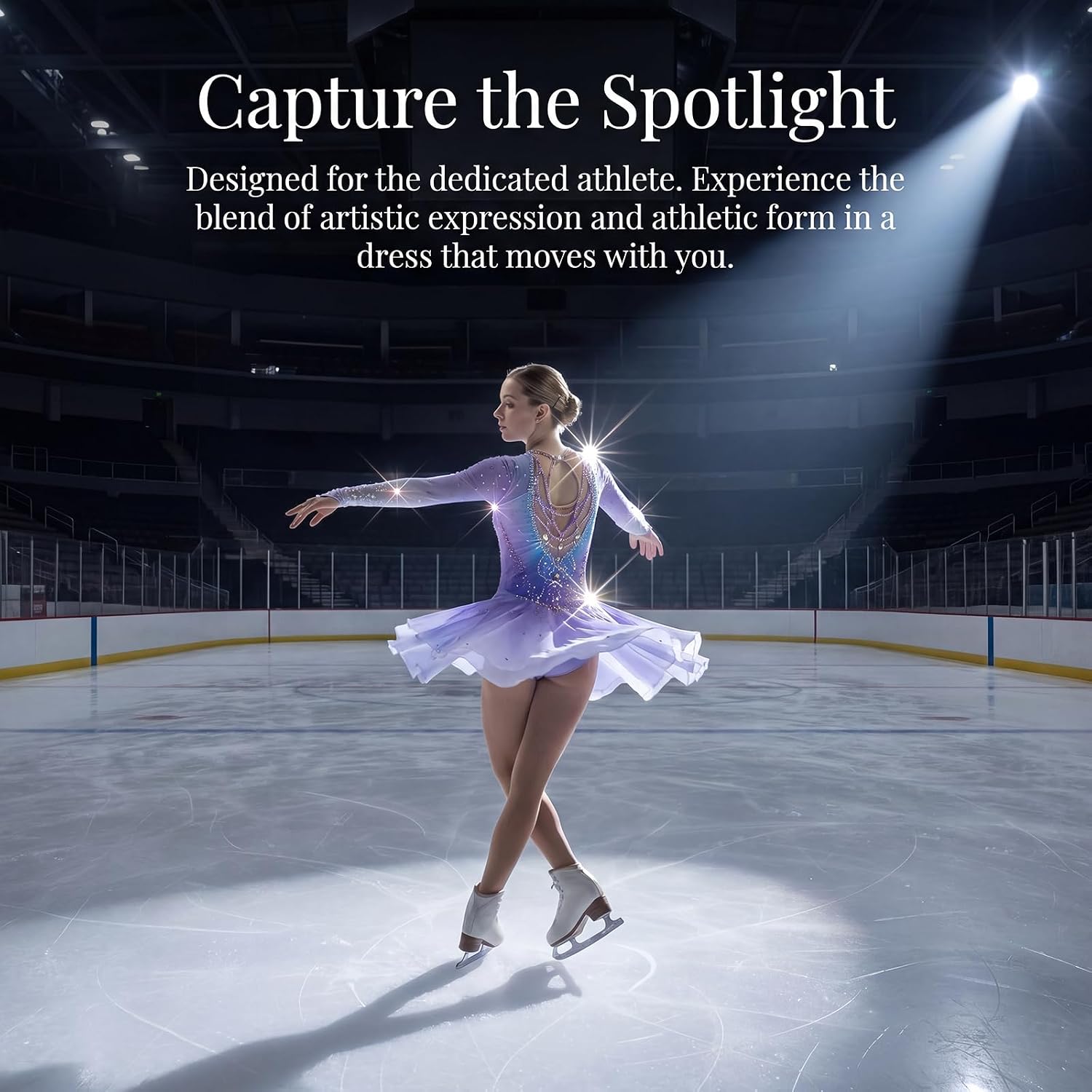 Purple Gradient Long Sleeve Figure Skating Dress for Girls Competition Wear
