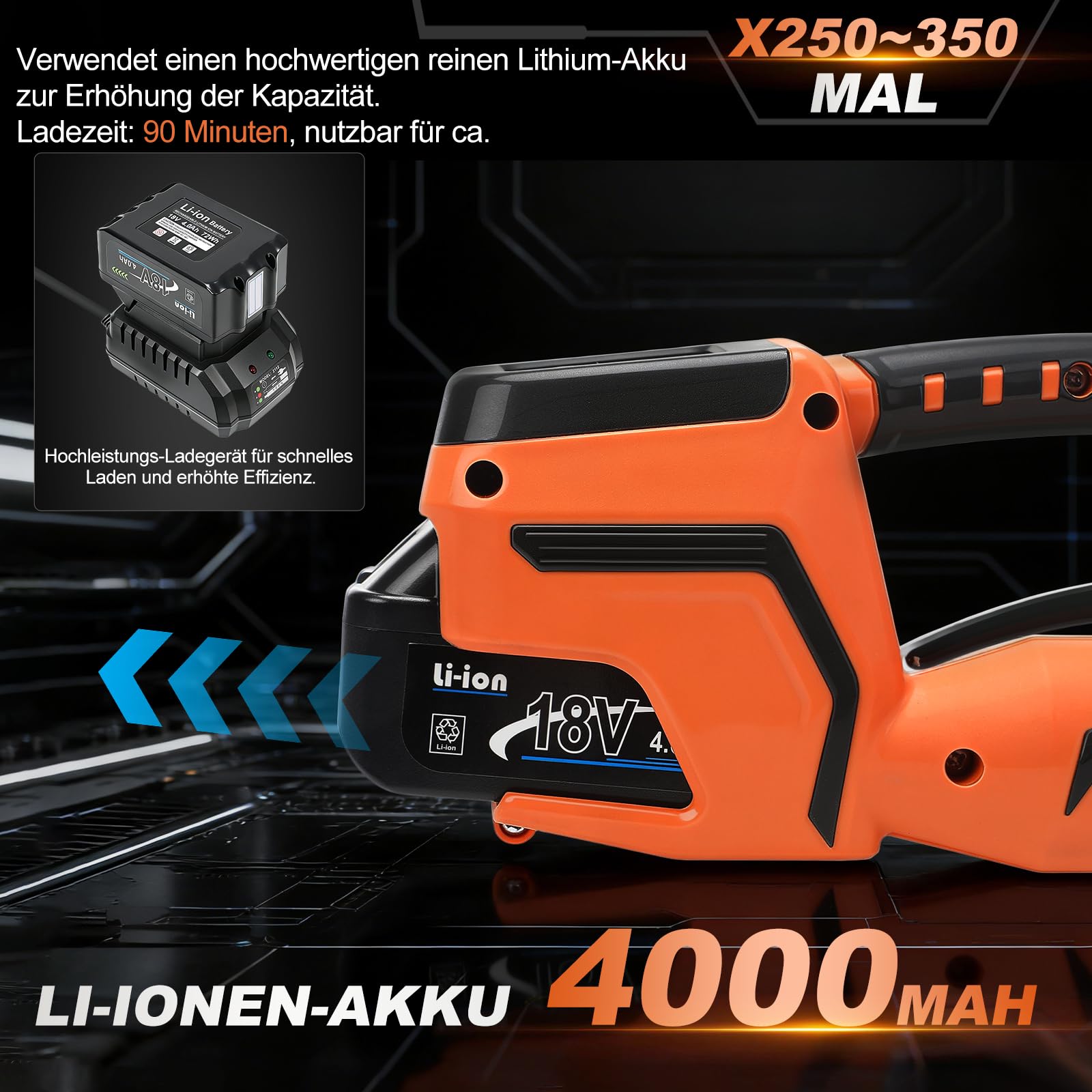 Umreifungsgerät Akku für 13-16 mm PP-/PET-Band mit Digitaldisplay, 2 x 4000 mAh Akku, 900-3500N Elektrische Umreifungsmaschine Mit Kunststoffkasten Umreifungsgerät Elektrisch für Paletten