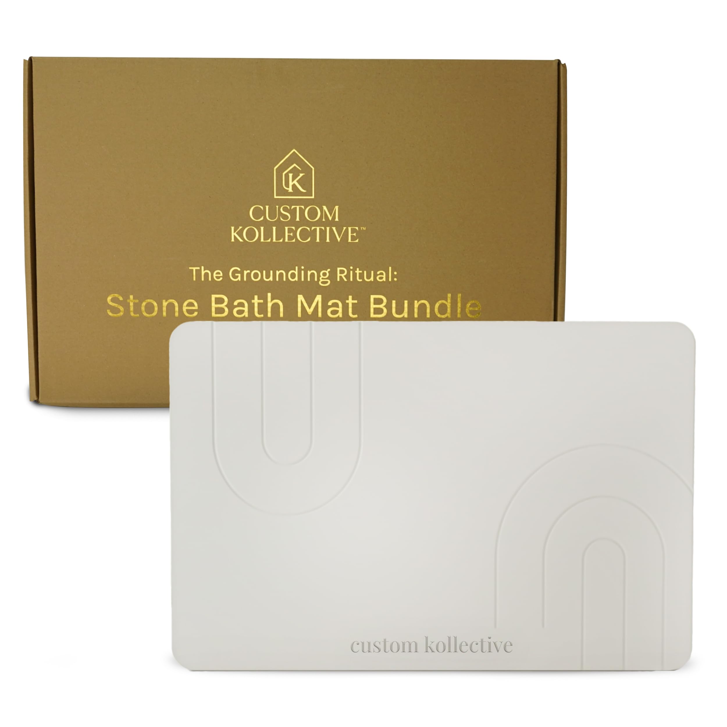 Custom Kollective™ Stone Bath Mat Ritual Bundle – Diatomite Quick-Dry Mat with Anti-Slip Pad, Brush, Polishing Pad & Storage Bag (Grounding Sandstone)