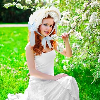 Women Victorian Lolita Tea Party Sun Hat Lace Flowers Straw Hats