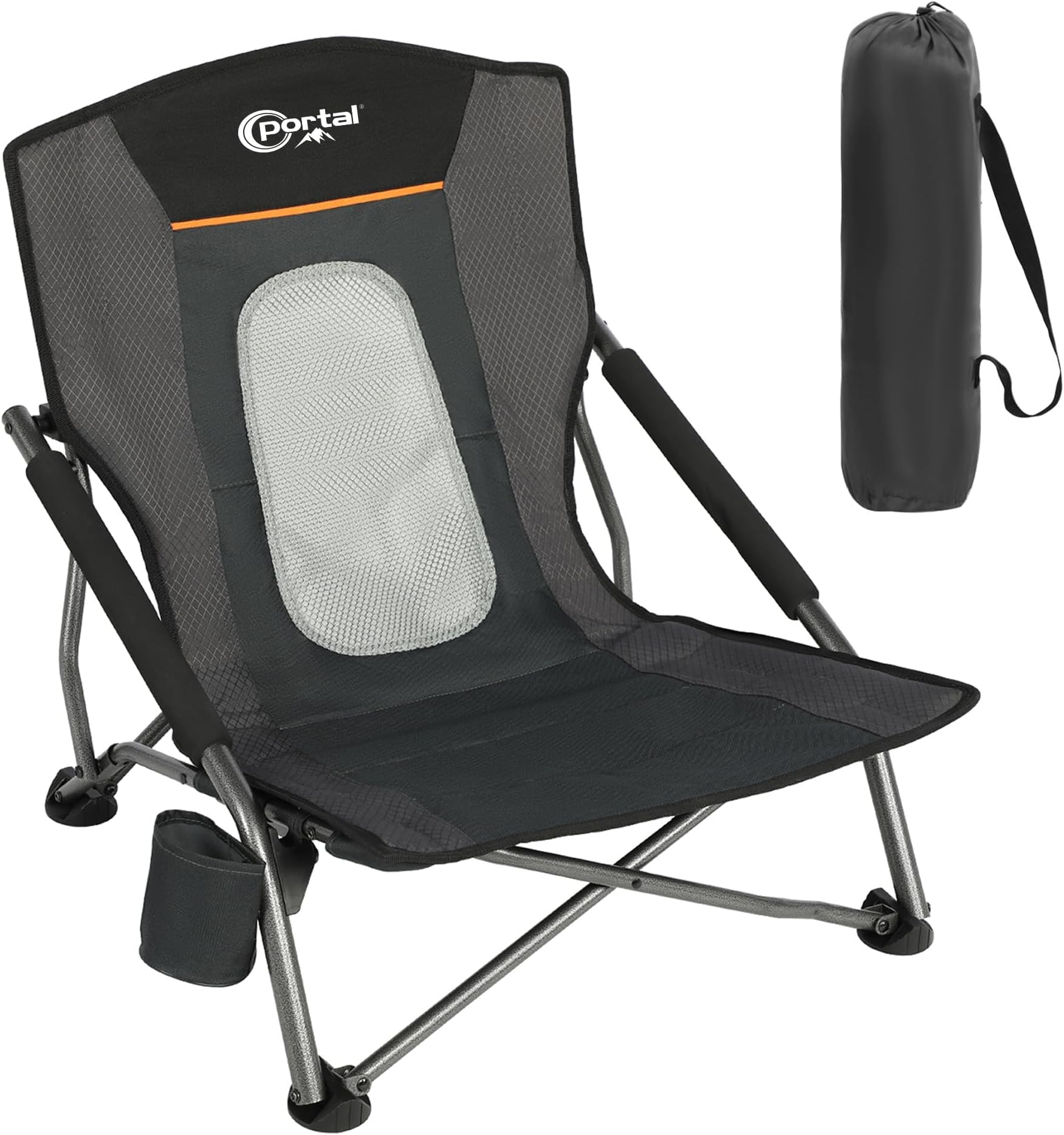 Portal Beach Chairs for Adults Camping Low Lightweight Portable Chair with Cup Holder Mesh Back Carry Bag for Outdoor Sand Lawn Travel Picnic Festival Concert
