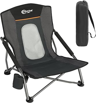 Portal Beach Chairs for Adults Camping Low Lightweight Portable Chair with Cup Holder Mesh Back Carry Bag for Outdoor Sand Lawn Travel Picnic Festival Concert