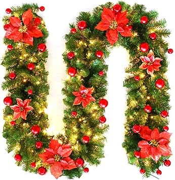 Christmas Decoration Garland with 2.7m LED Lights, Christmas Wreath, Christmas Tree Decoration, Candy Ornament Garland, Christmas Supplies for Cafes, Restaurants, Fences, Stair Railings
