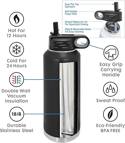 Miniatura 7 de Botellas de agua personalizadas con tapa abatible y pajilla, termo deportivo personalizado de acero inoxidable grabado, monograma personalizado