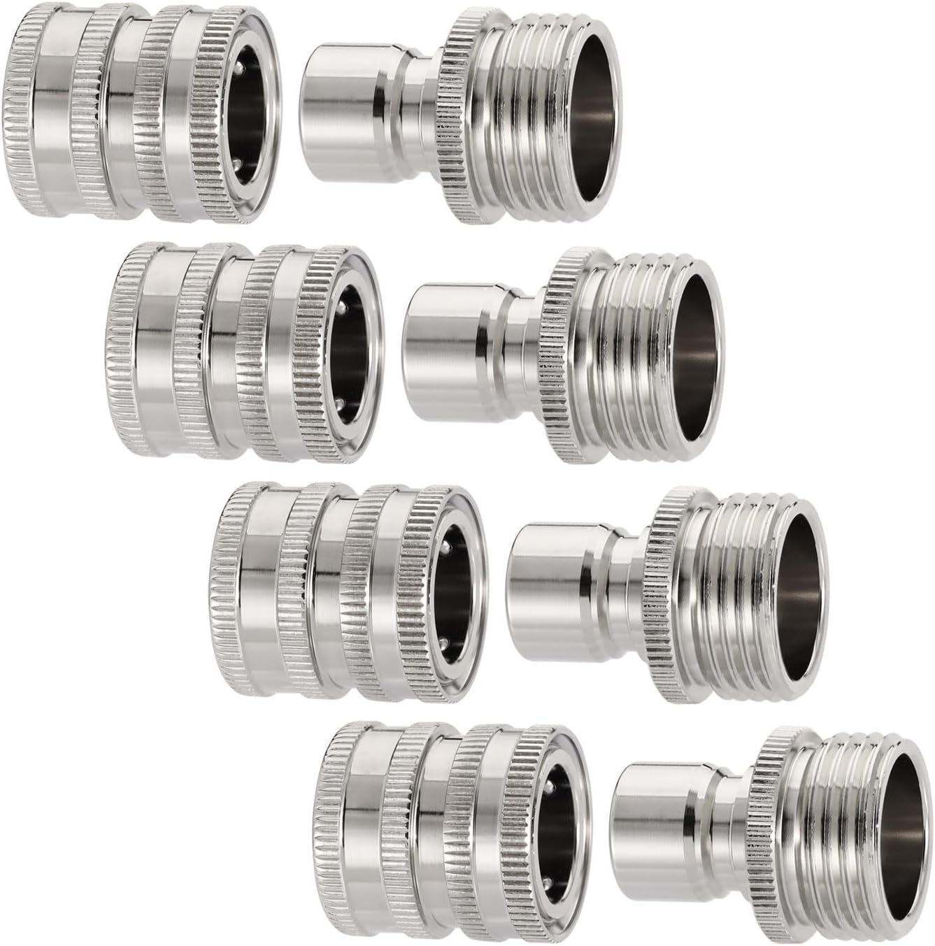 Garden Hose Quick Connect Fittings Set, 3/4 Inch GHT Stainless Steel Pressure Couplings, 4 SETS