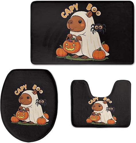 FOR U DESIGNS Juego de 3 alfombras de baño de fantasmas de Halloween, diseño espeluznante, absorbente, lavable a máquina, funda de asiento,