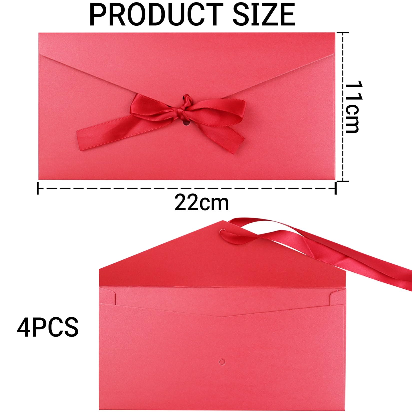 BENIFILE Geschenkumschläge Mit Schleife – 22x10,9 Cm, Kraftpapier, Rot, 10 Stück