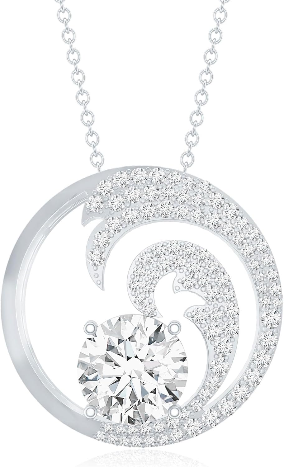 Certified 2 Carat Moissanite Ocean Wave Necklace with Silver Chain, D-Vs1 Quality, Moissanite Circle Necklace - Gift For Her - Image 7