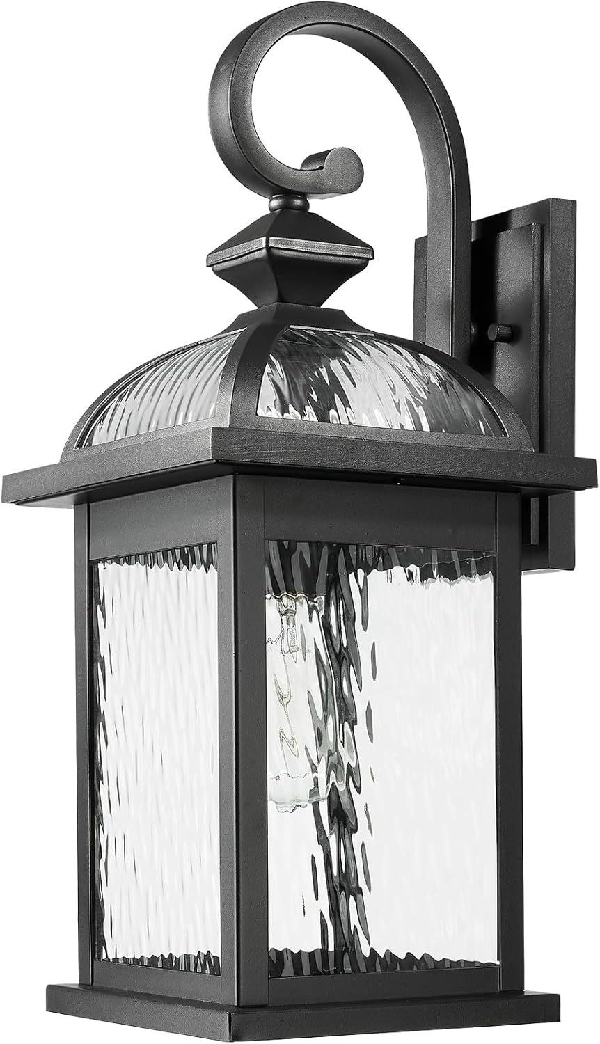 Outdoor Wall Sconce 15 Inch Exterior Light Fixtures Wall Mount with Water Ripple Glass Waterproof Outdoor Porch Lights for House Garage Pathway Walkway