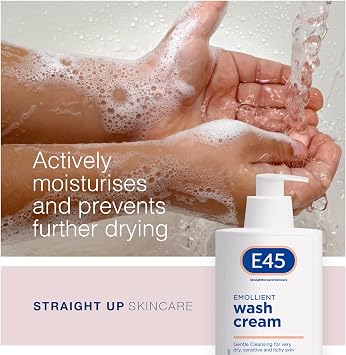 E45 Cream Body Wash 250 ml - Dermatological Emollient Wash Cream - Soap Free Emollient Cream Body Wash for Women & Men - Gentle Shower Cream to Clean & Relieve Dry, Itchy & Irritated Eczema Prone Skin