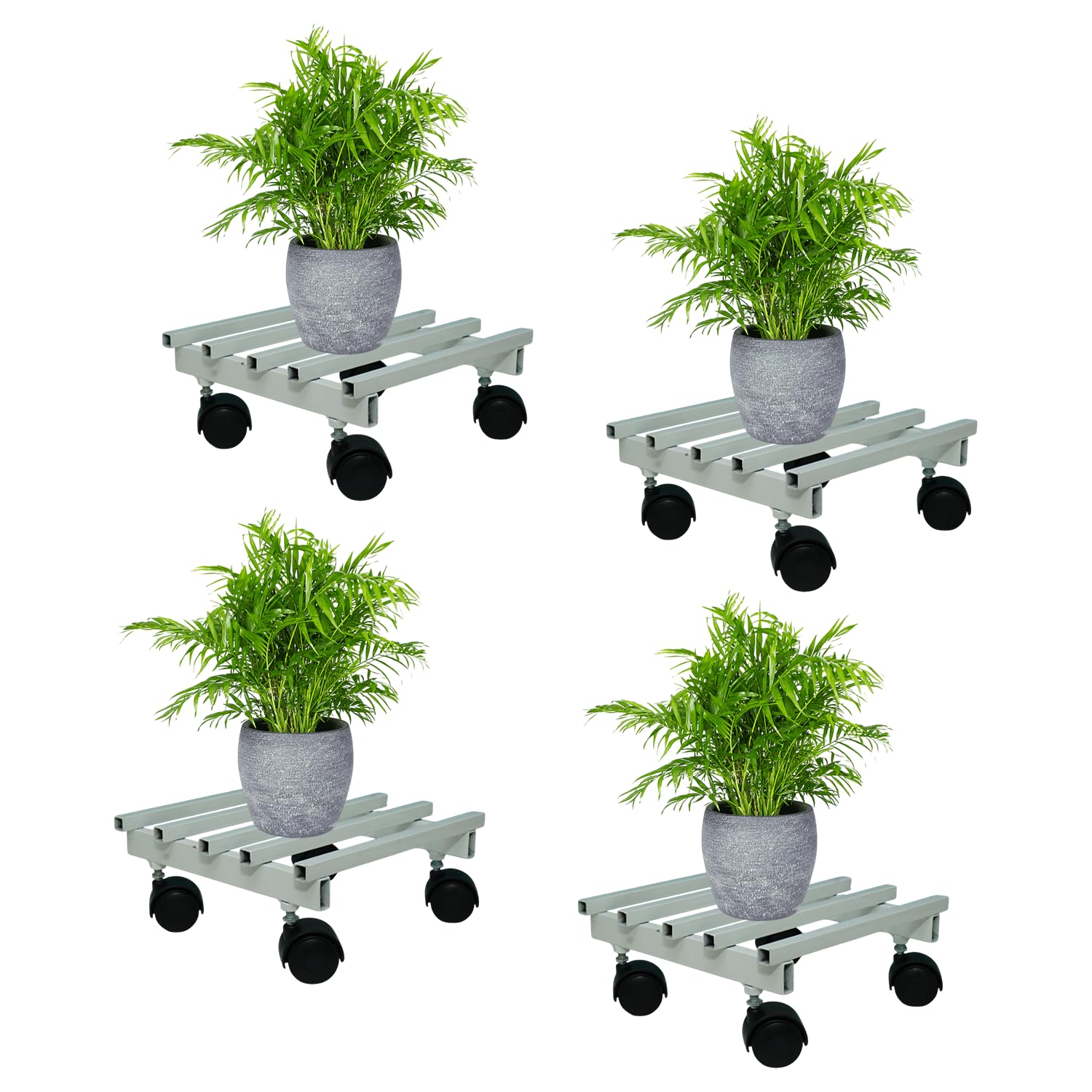 BonKaso Square Metal Plant Stand (Set of 4) with Wheels for Indoor & Outdoor Use (22.9x22.9x10.2 cm) | Heavy Duty Flower Pot Holder | Holds Up to 100kg | Corner Plant Rack for Heavy Plants - White-image-7