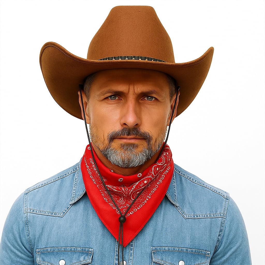 Ximinwzm 2 Pcs Cowboy Hats, Cowboy Hat and Paisley Bandana, Studded Cowboy Hats for Western Cowboy Fancy Dress Costume Halloween Party (pink)