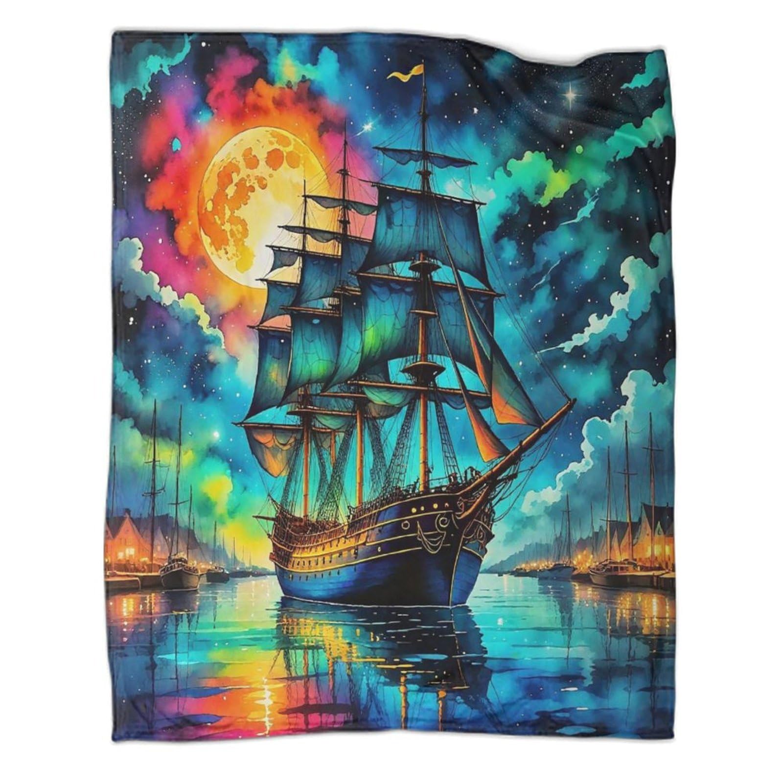 Couverture flanelle 3D paysage navire légère et anti-courants d'air pour lit enfant