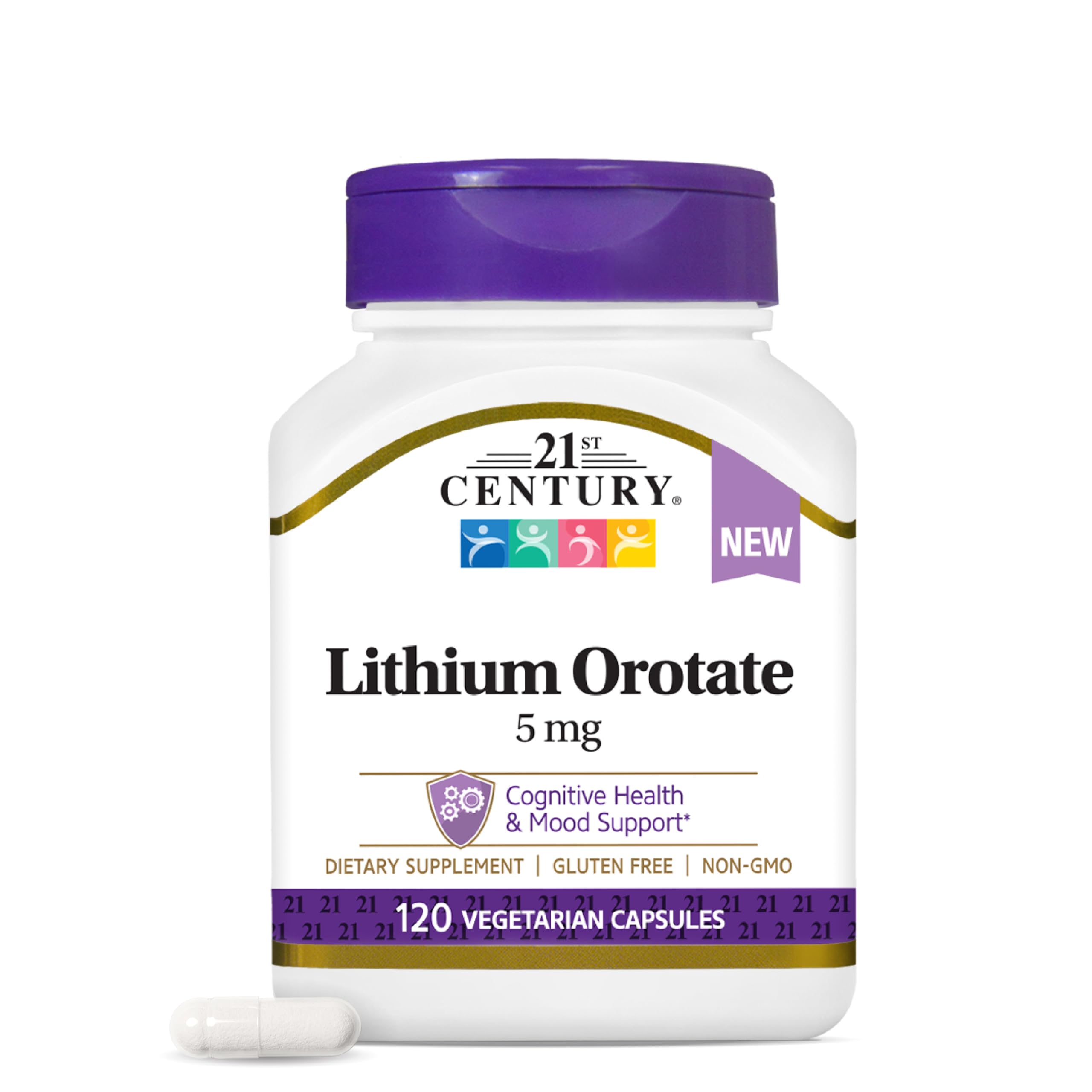 21st Century Lithium Orotate 5mg, Brain & Mood Support, 120 Vegan Capsules