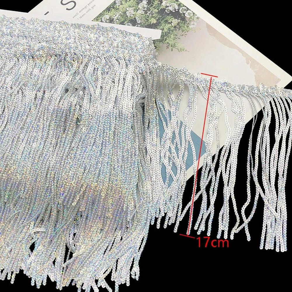 17CM 15 yards Paillettes Nappe frange Tessuto di pizzo Trim Nastro Abiti da spettacolo di danza Decor Accessori per cucire