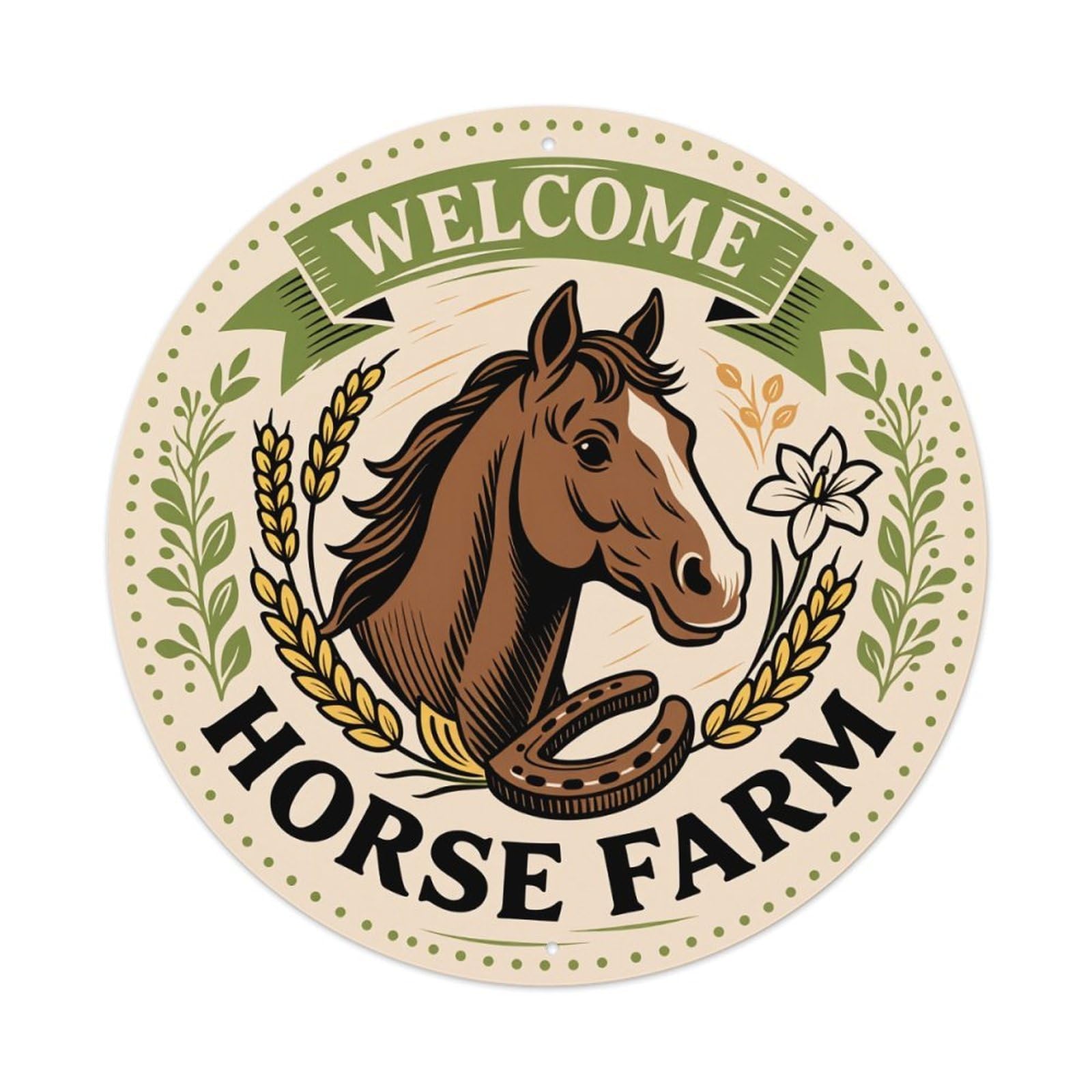 Wmlzdnwr Vintage Horse Head With Wheat And Flower Wreath Round Tin Sign,Retro Wall Art,Metal Poster For Home, Bar, Garage, Cafe, Rustic Indoor & Outdoor Decor, 8X8 Inches